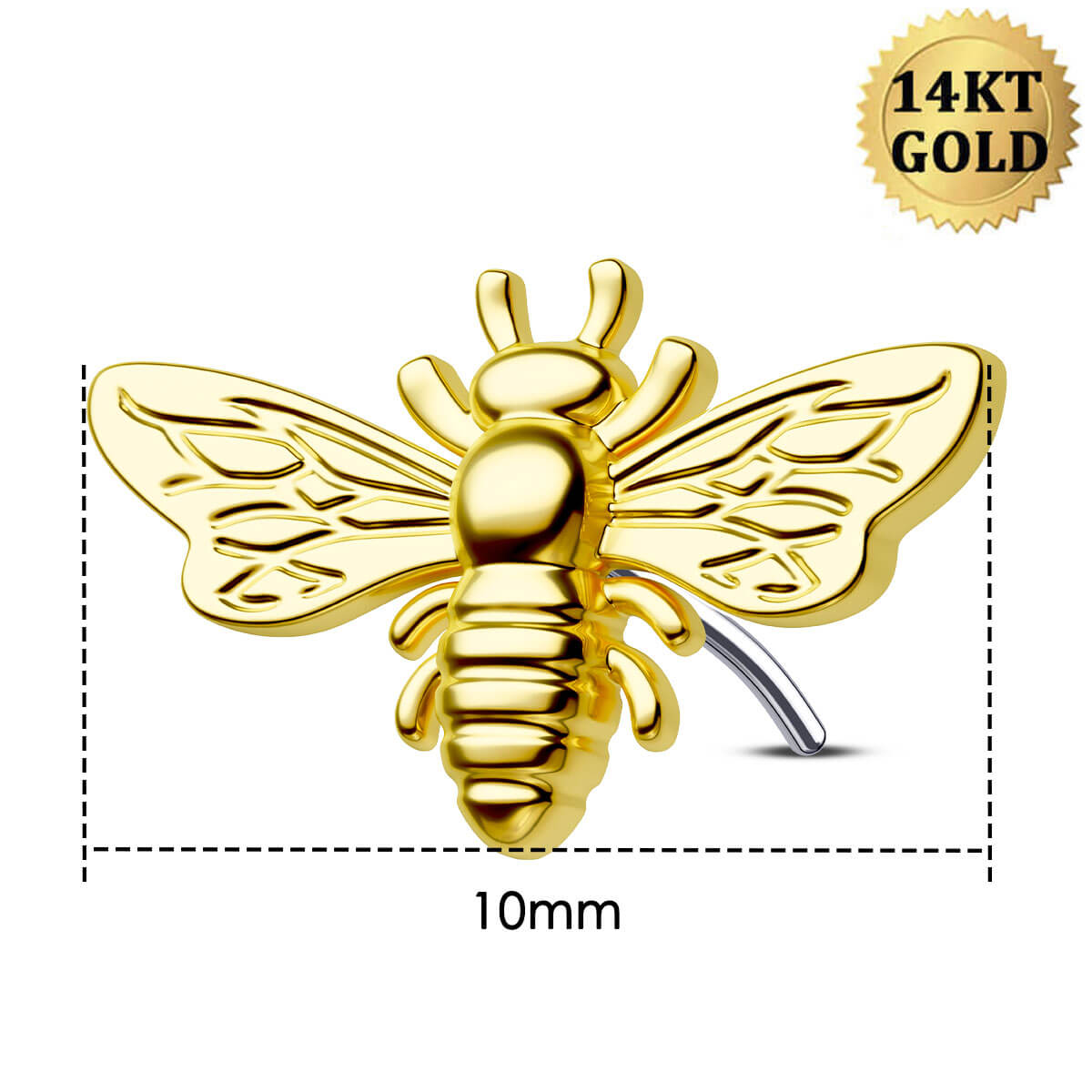 14K Gold Flying Bee Threadless Nose Stud