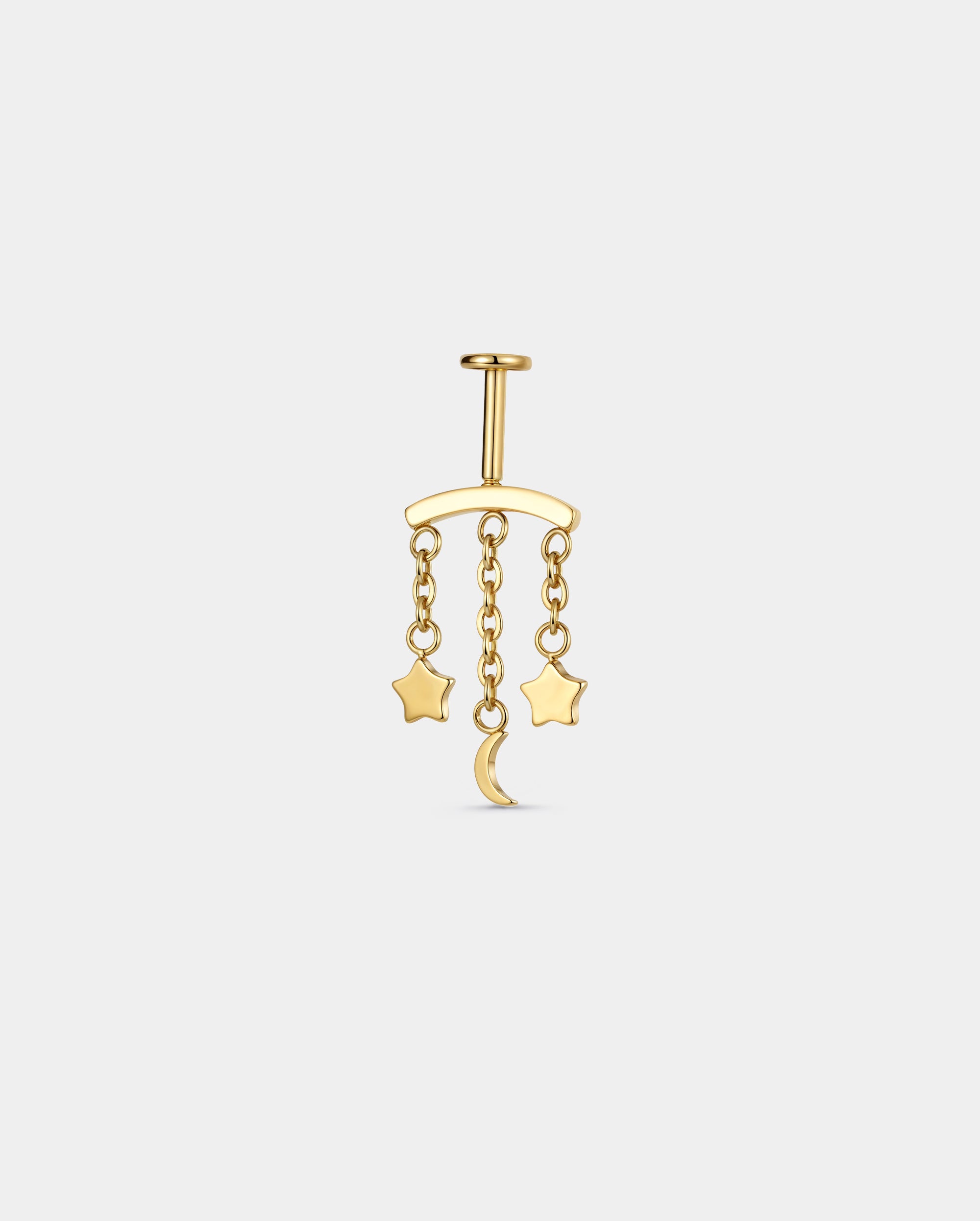Star & Moon Chain Threadless Vertical Helix Stud