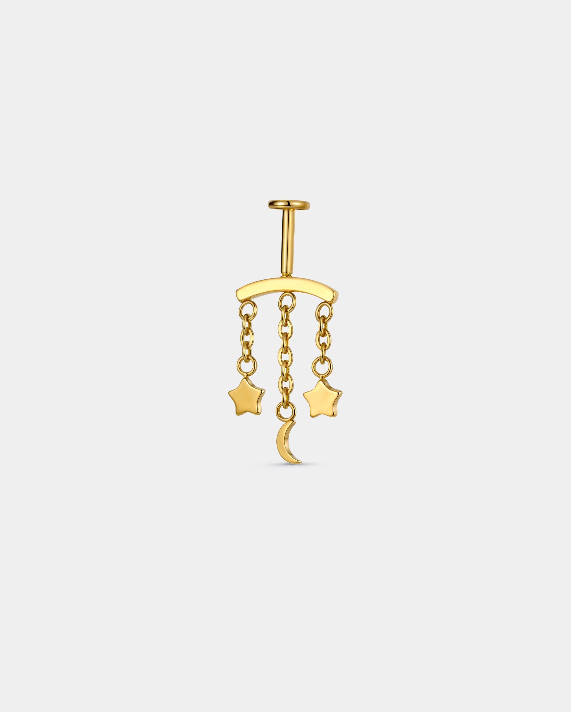 Star & Moon Chain Threadless Vertical Helix Stud