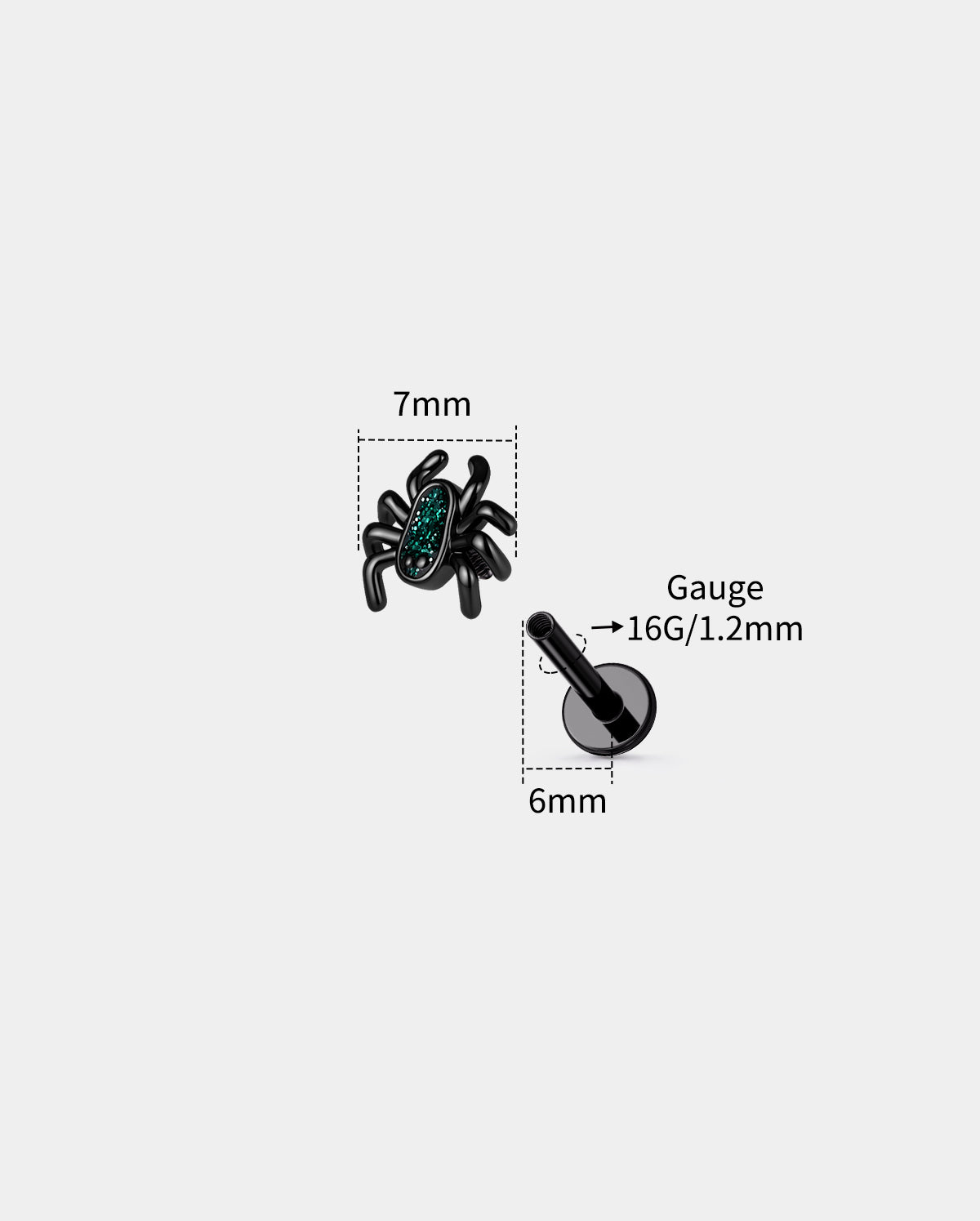 16G ataúd negro labio anillo 8mm labio Stud