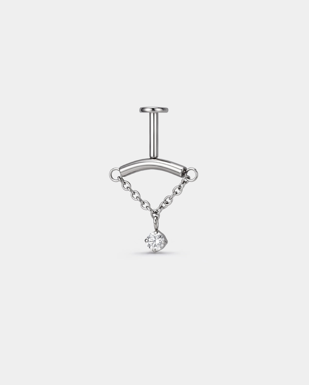 CZ Chain Threadless Vertical Helix Stud in silver tone