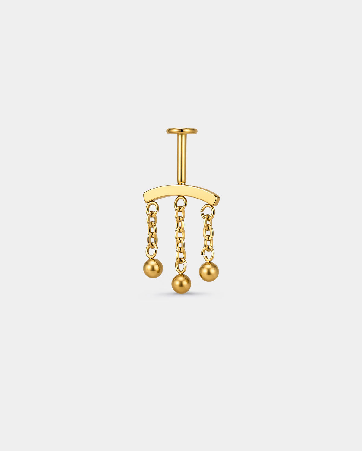 gold Triple Chain Ball Threadless Vertical Helix Stud