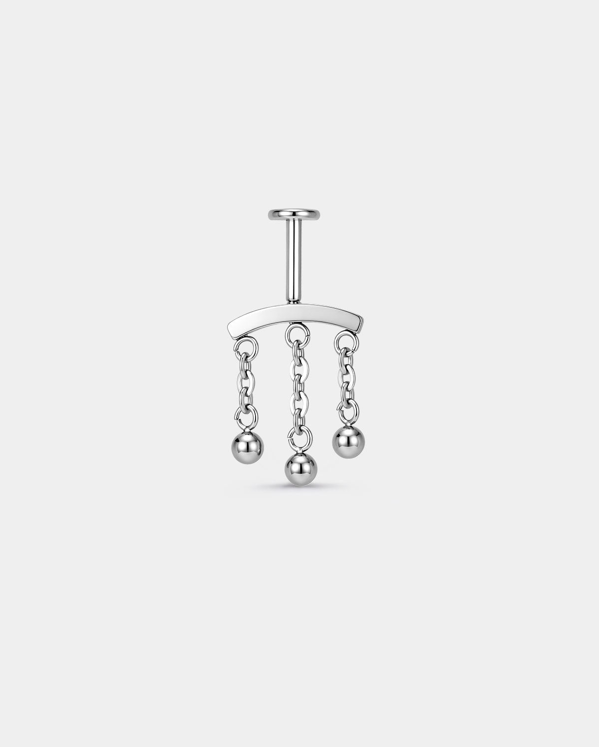 Triple Chain Ball Threadless Vertical Helix Stud in silver tone