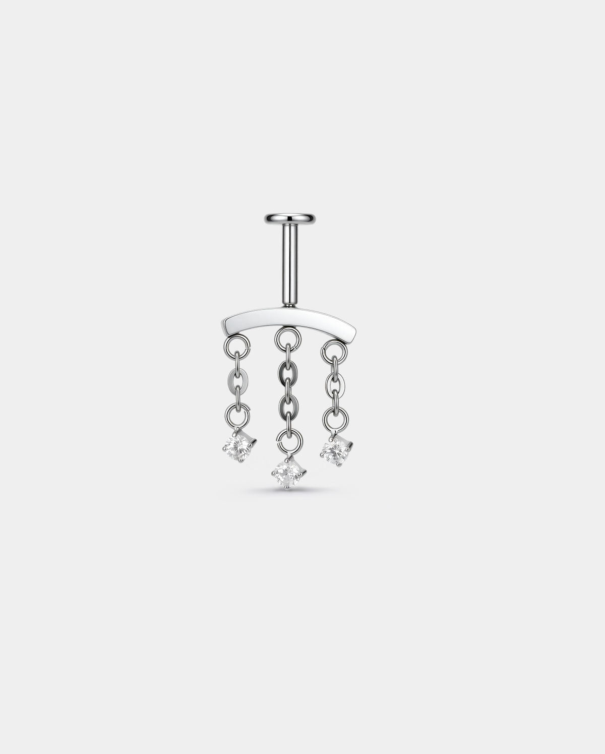 Triple Chain CZ Vertical Helix Threadless Stud in silver