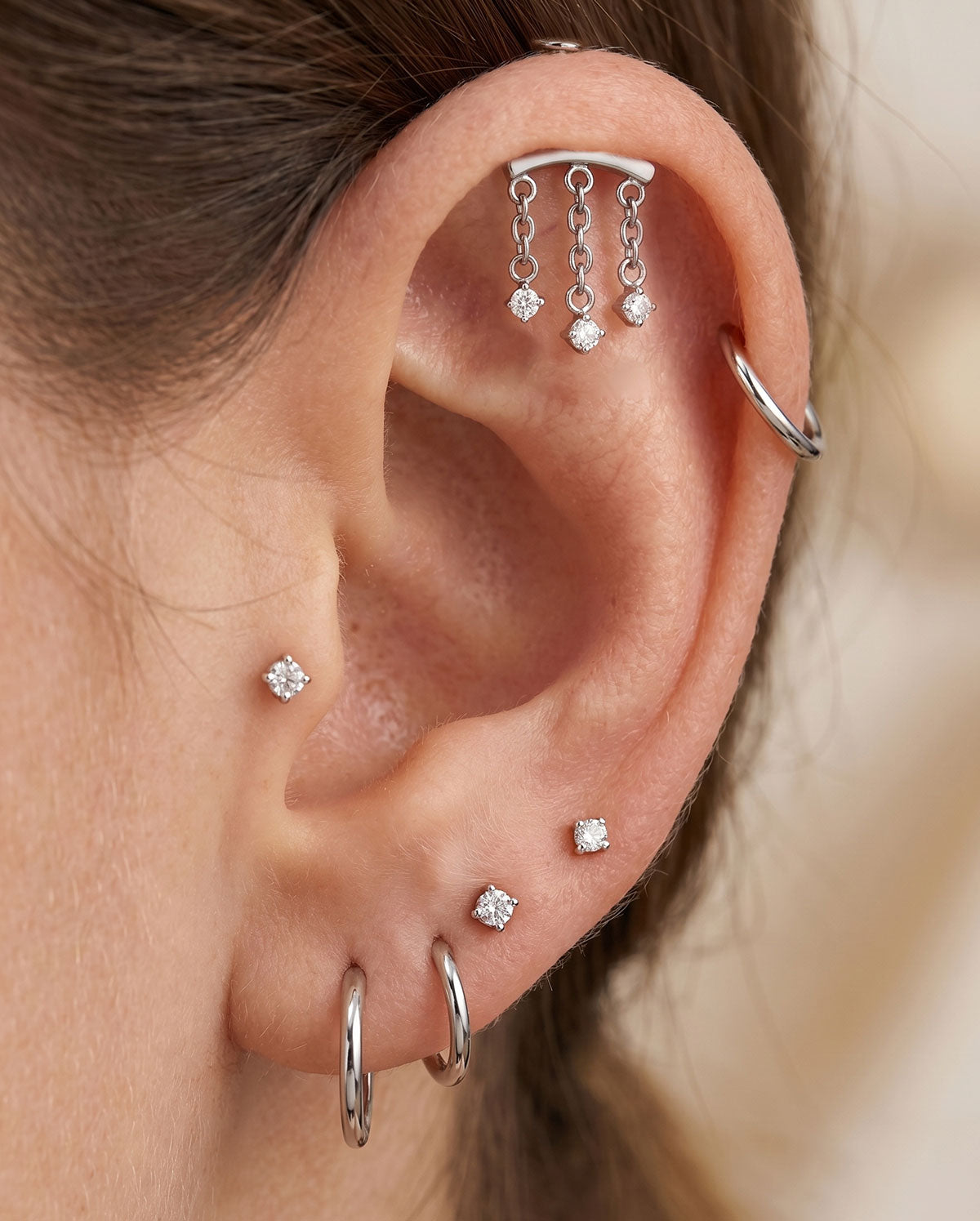 Triple Chain CZ Vertical Helix Threadless piercing