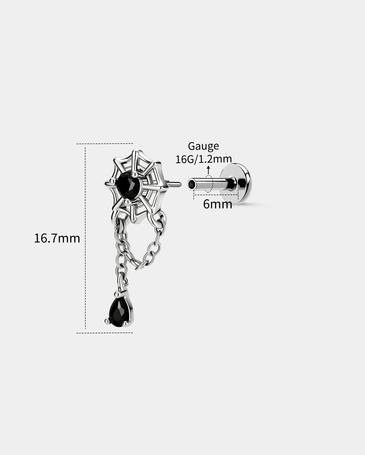 16g internally threaded cartilage stud