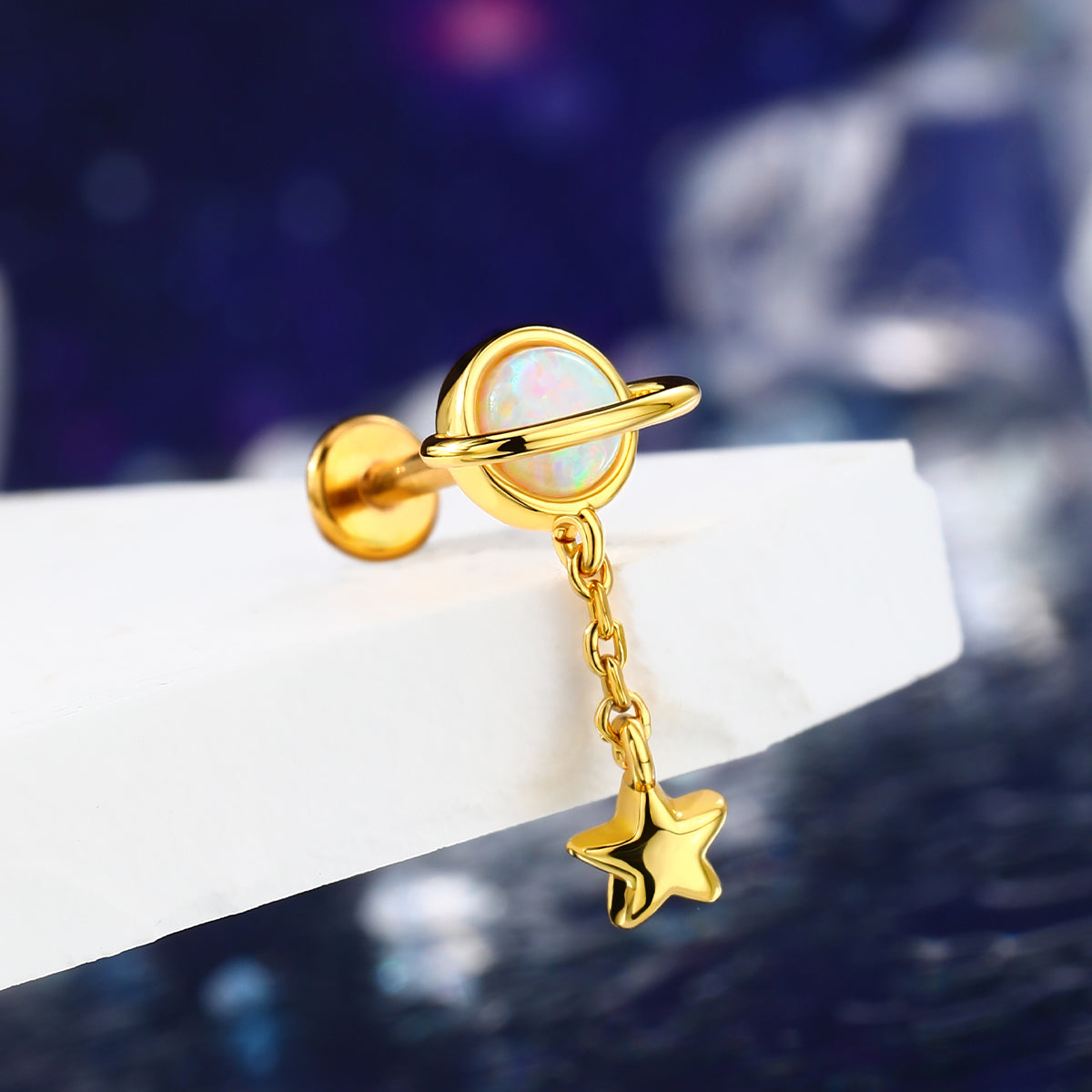 Star Dangle Planet Internally Threaded Cartilage Stud