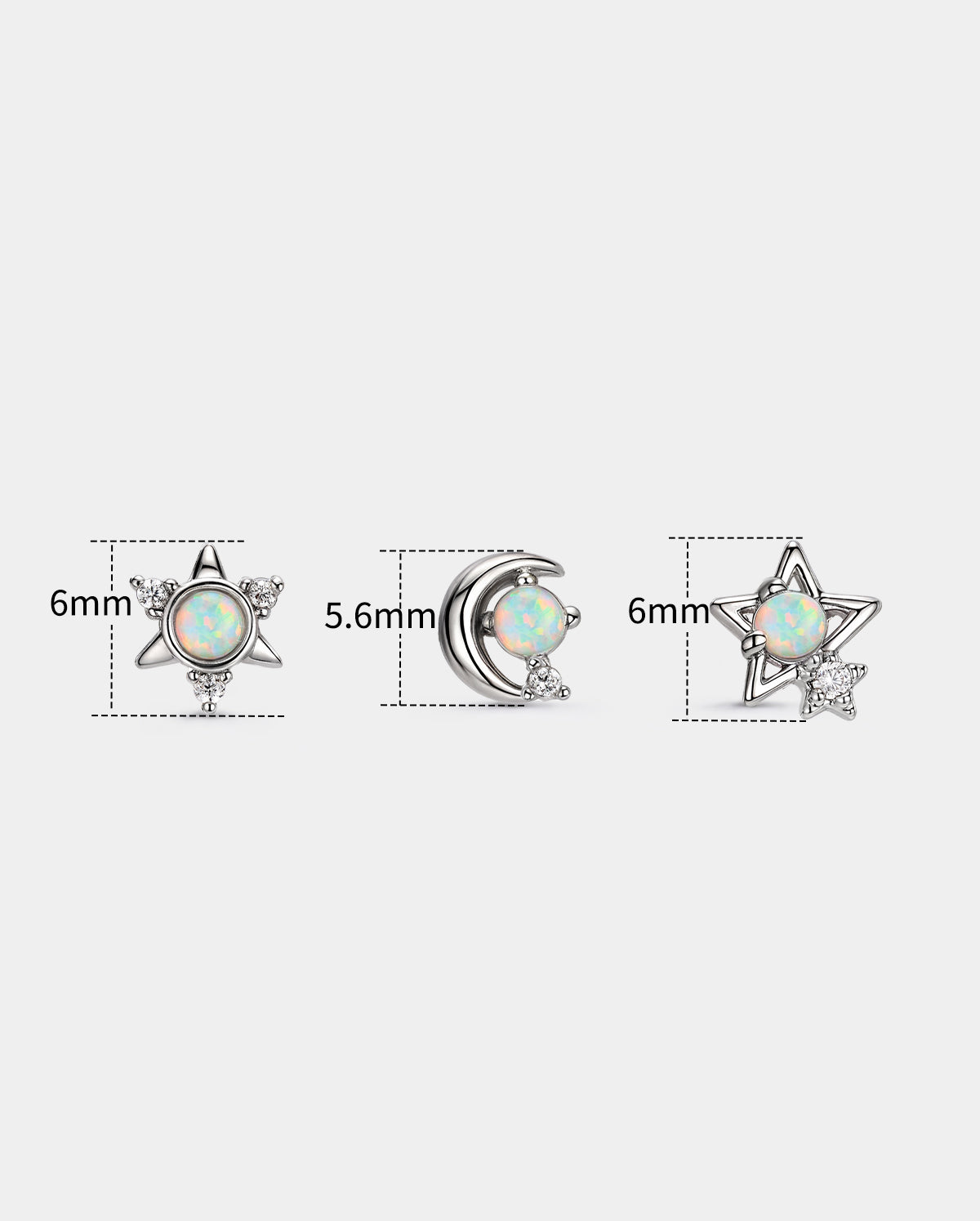3PCS Opal Star & Moon Nose Stud Set