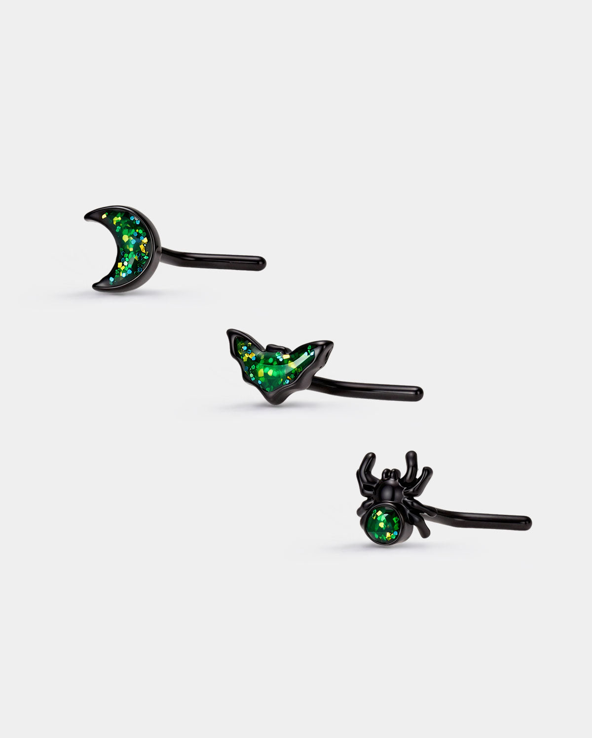 oufer green gliter nose stud set