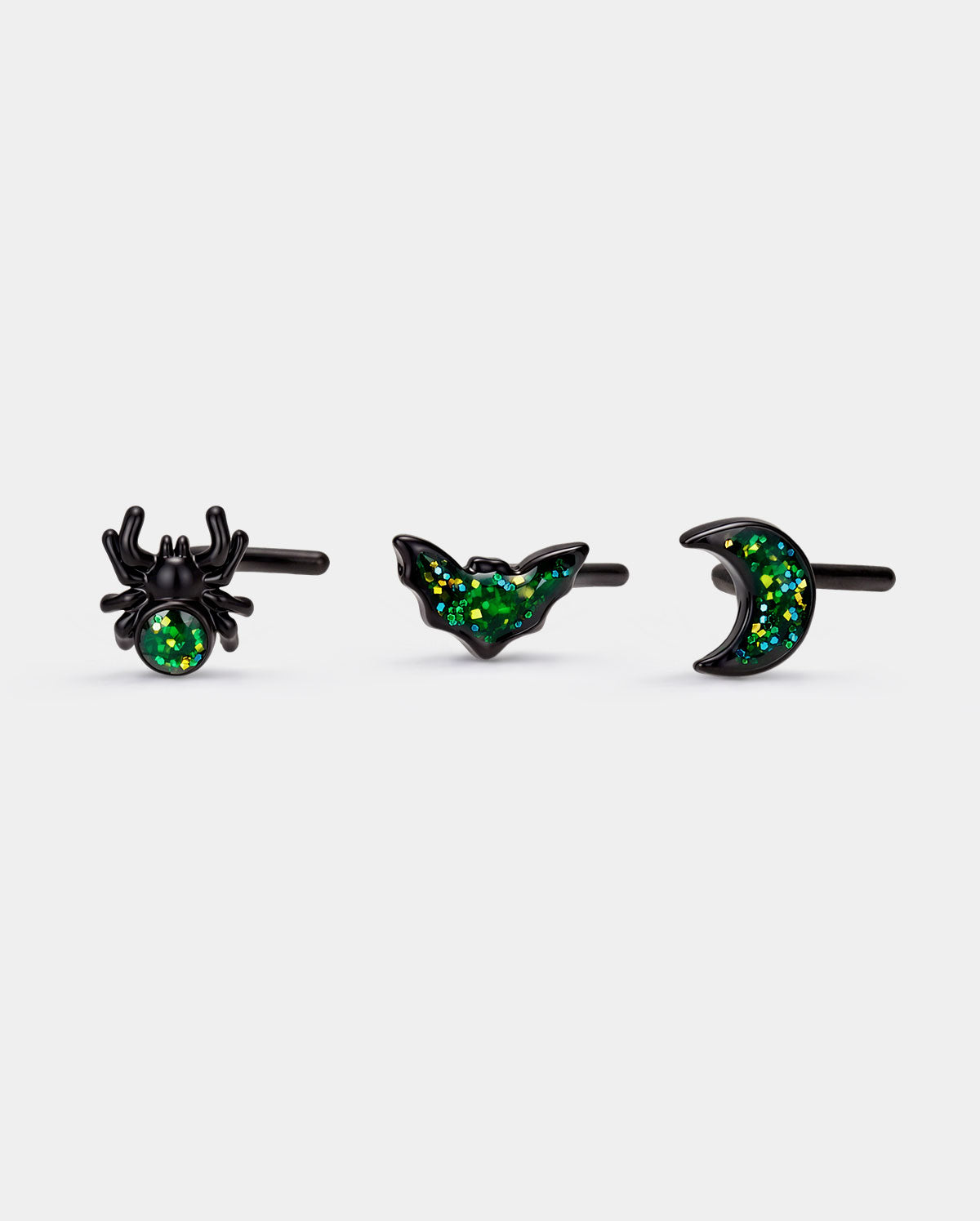 L shaped Moon Bat Spider Glitter Nose Stud Set