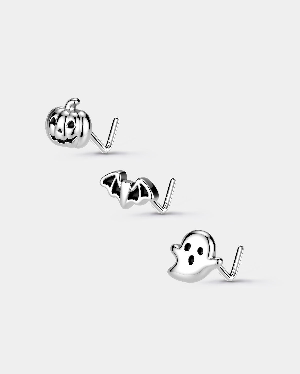 3PCS Pumpkin Bat Ghost L-Shaped Nose Stud Set