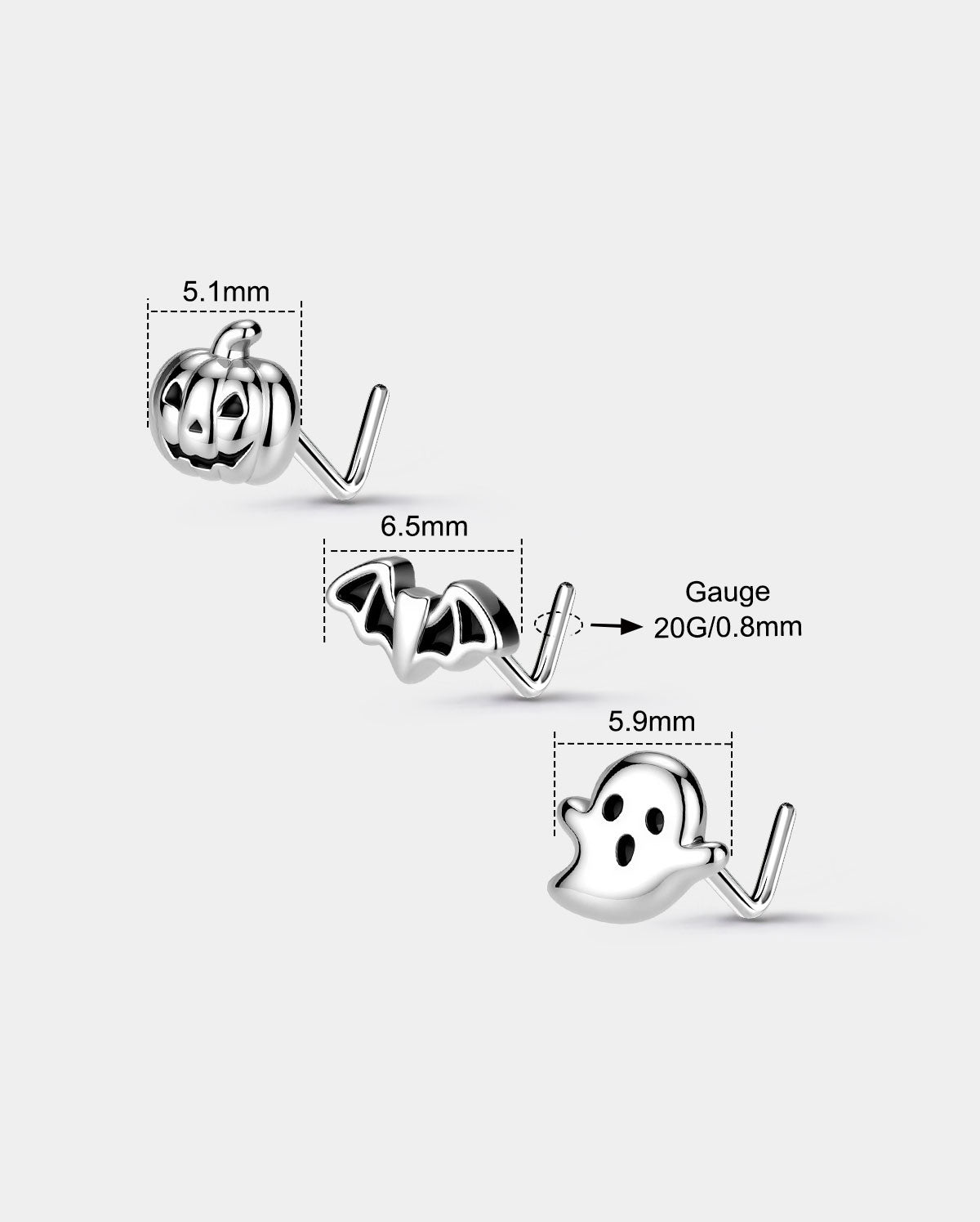 3PCS Pumpkin Bat Ghost L-Shaped Nose Stud Set