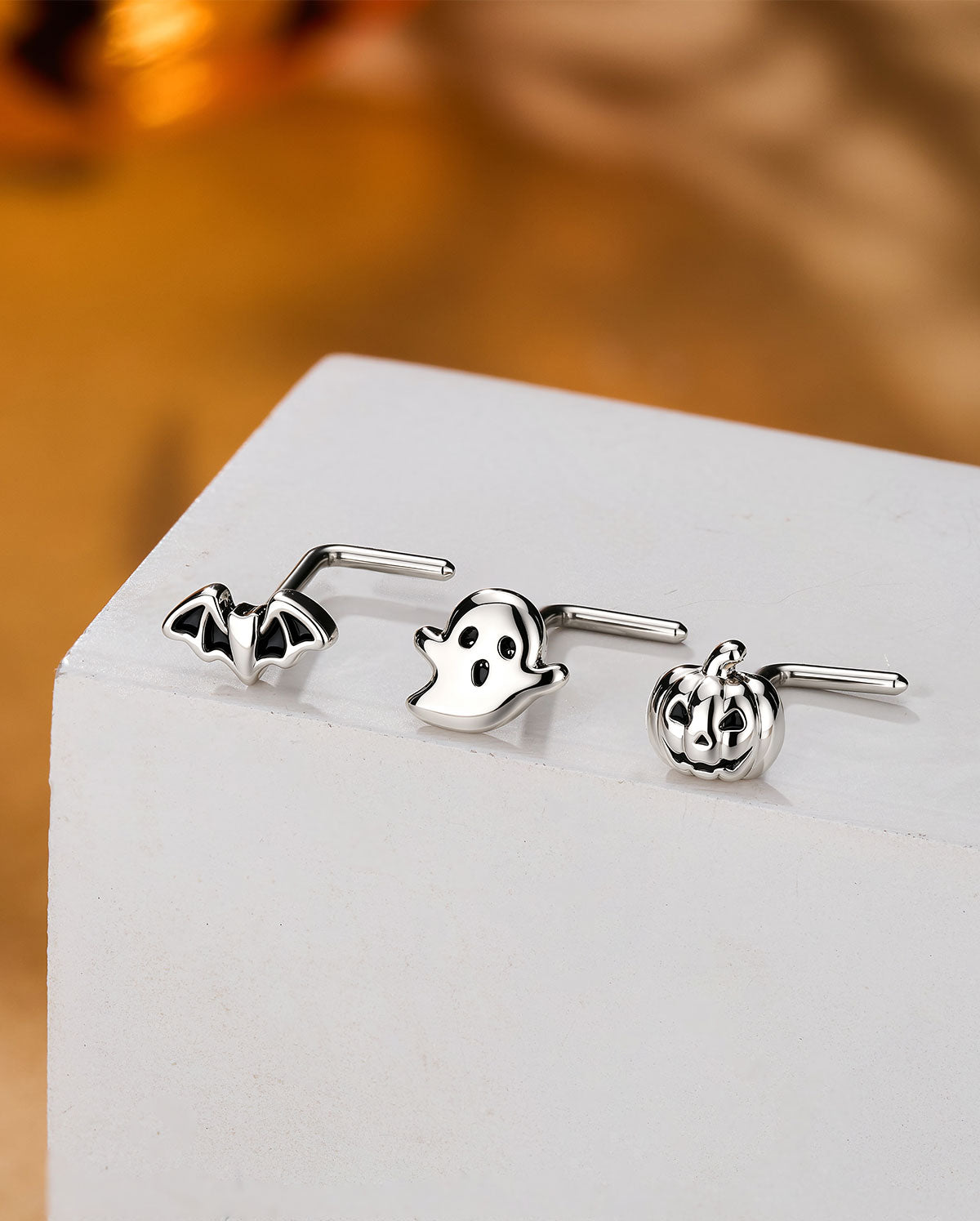 3PCS Pumpkin Bat Ghost L-Shaped Nose Stud Set