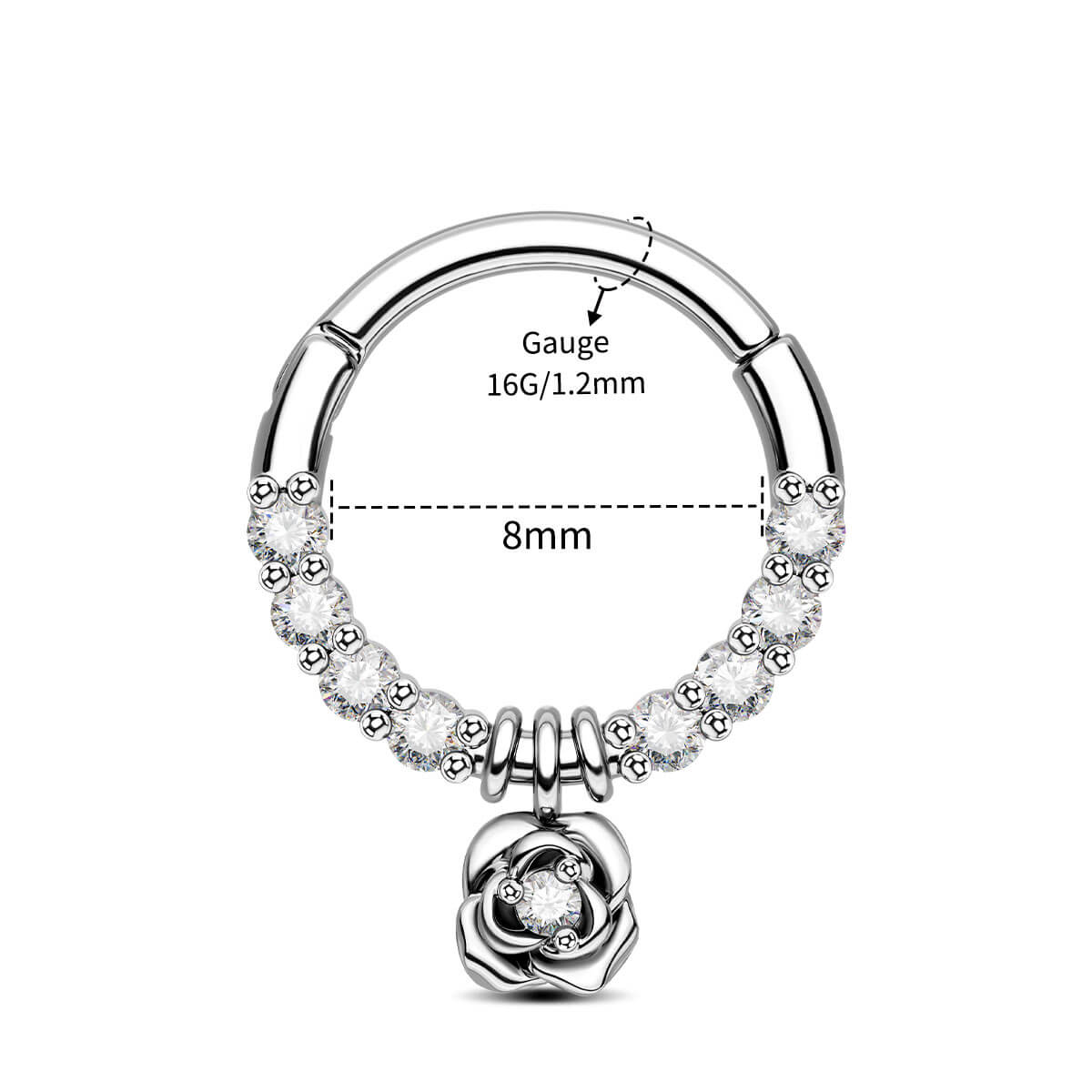 8mm rose dangle septum ring