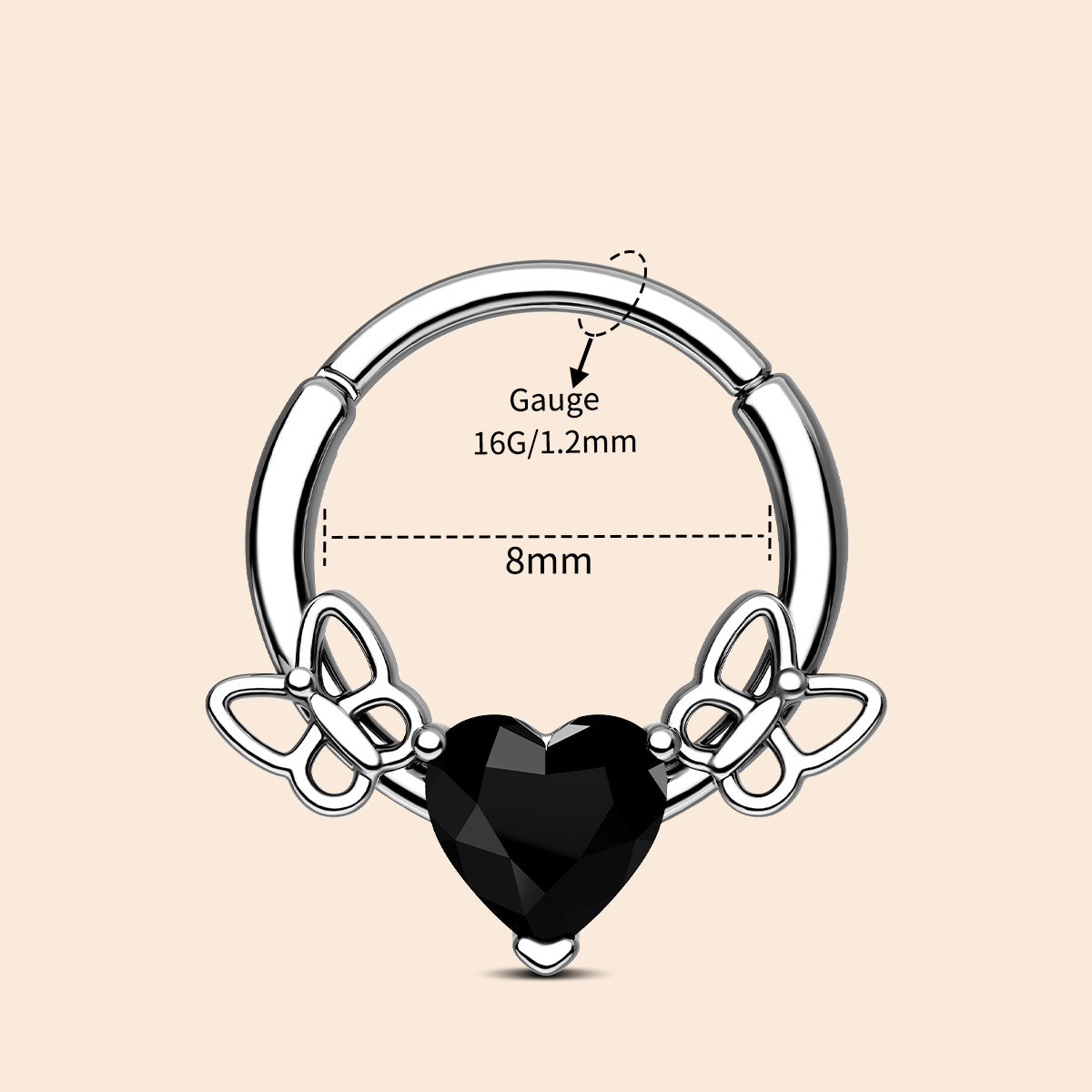 16g heart and butterfly septum ring