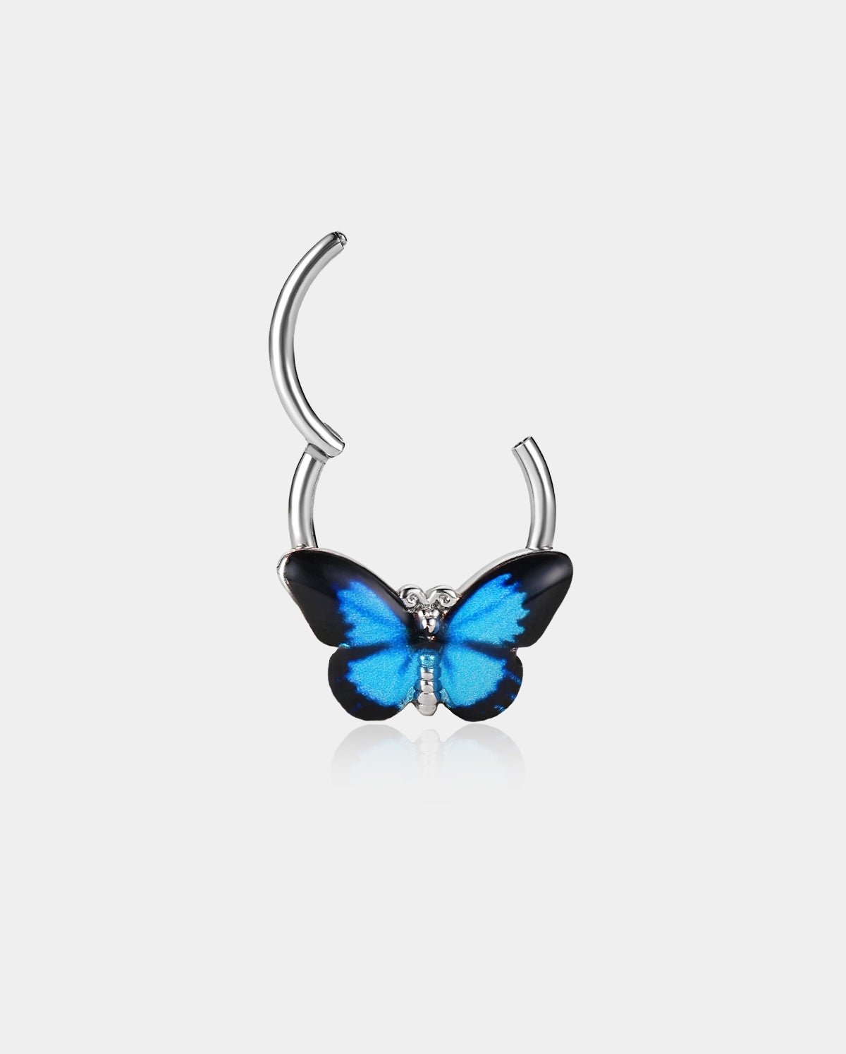 hinged segment blue butterfly daith septum ring