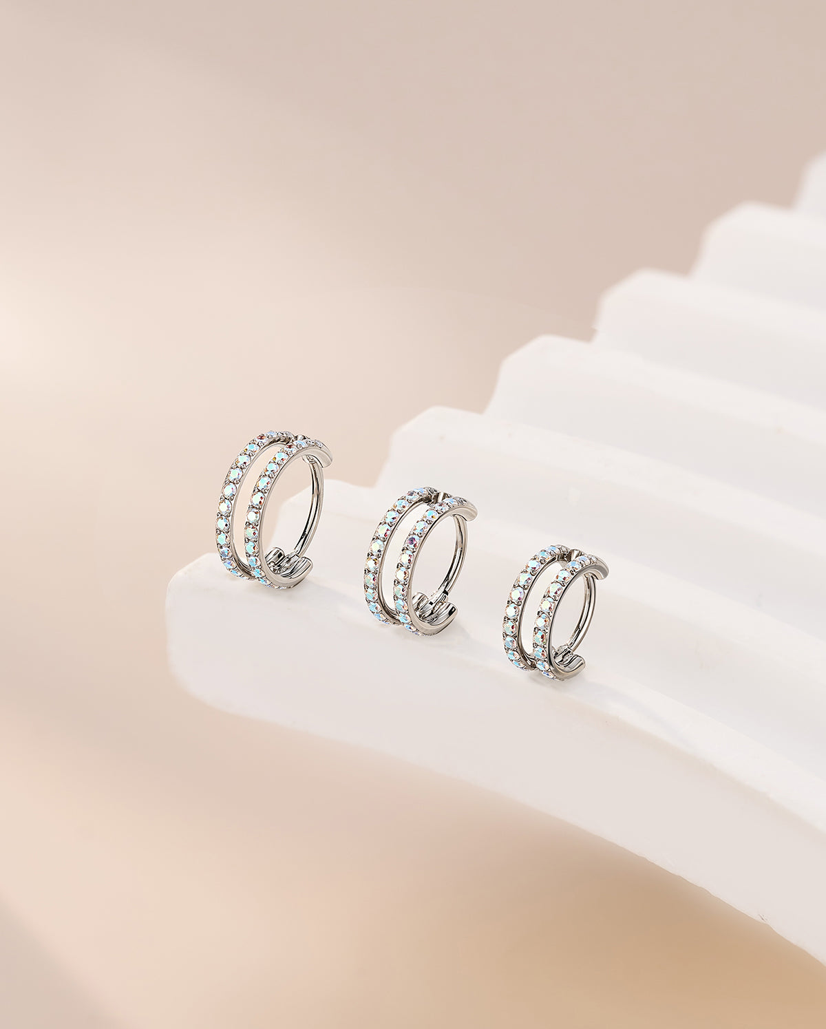 20G Double Row AB CZ Segment Nose Hoop