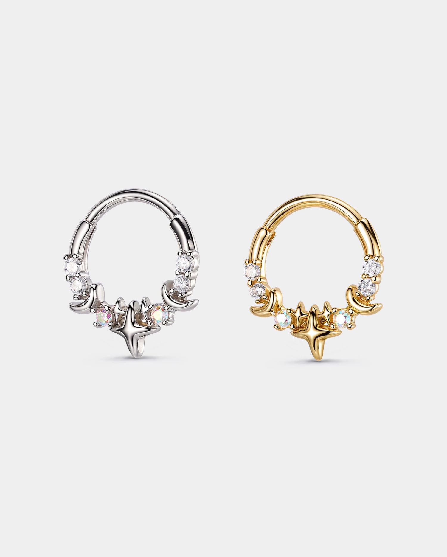 Celestial Star & Moon CZ Segment Septum Ring