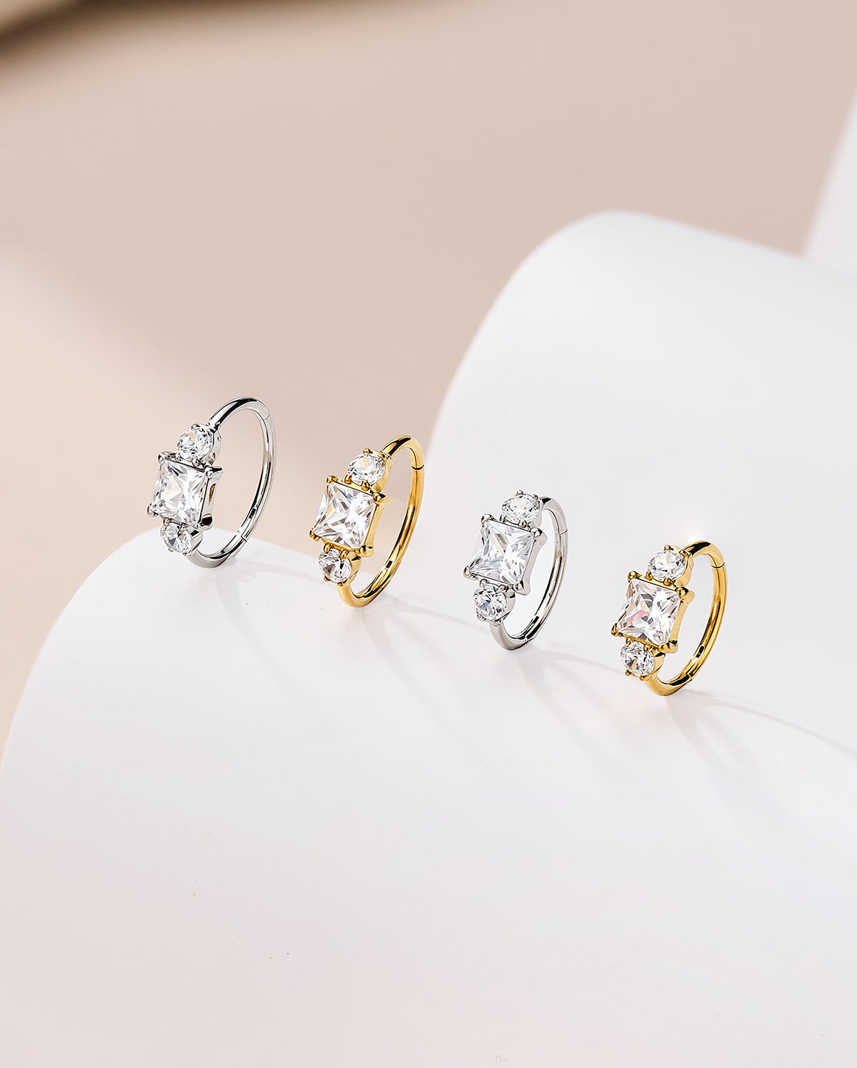 20g Square & Round CZ Nostril Hoops