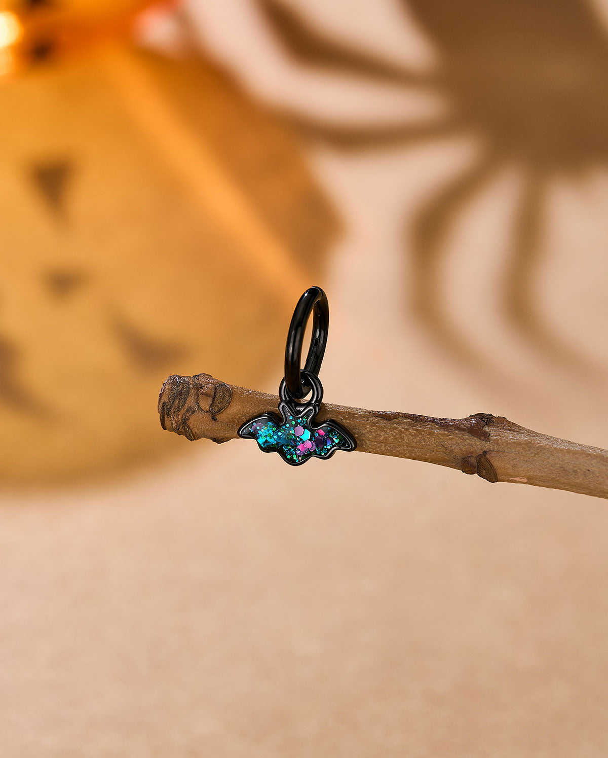 Black Glitter Bat Dangle Rook Earring
