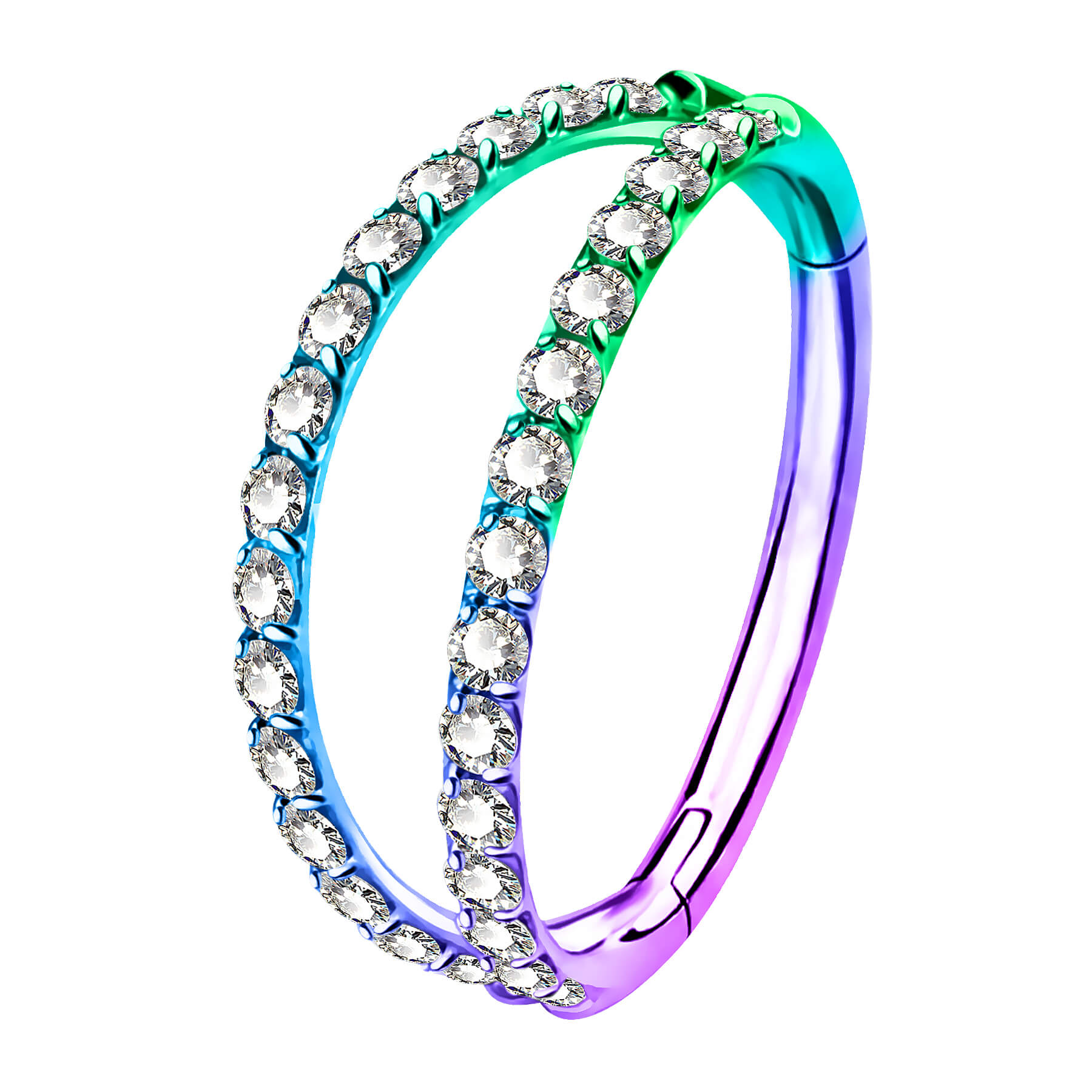 18G CZ Double Hoop Segment Nose Ring