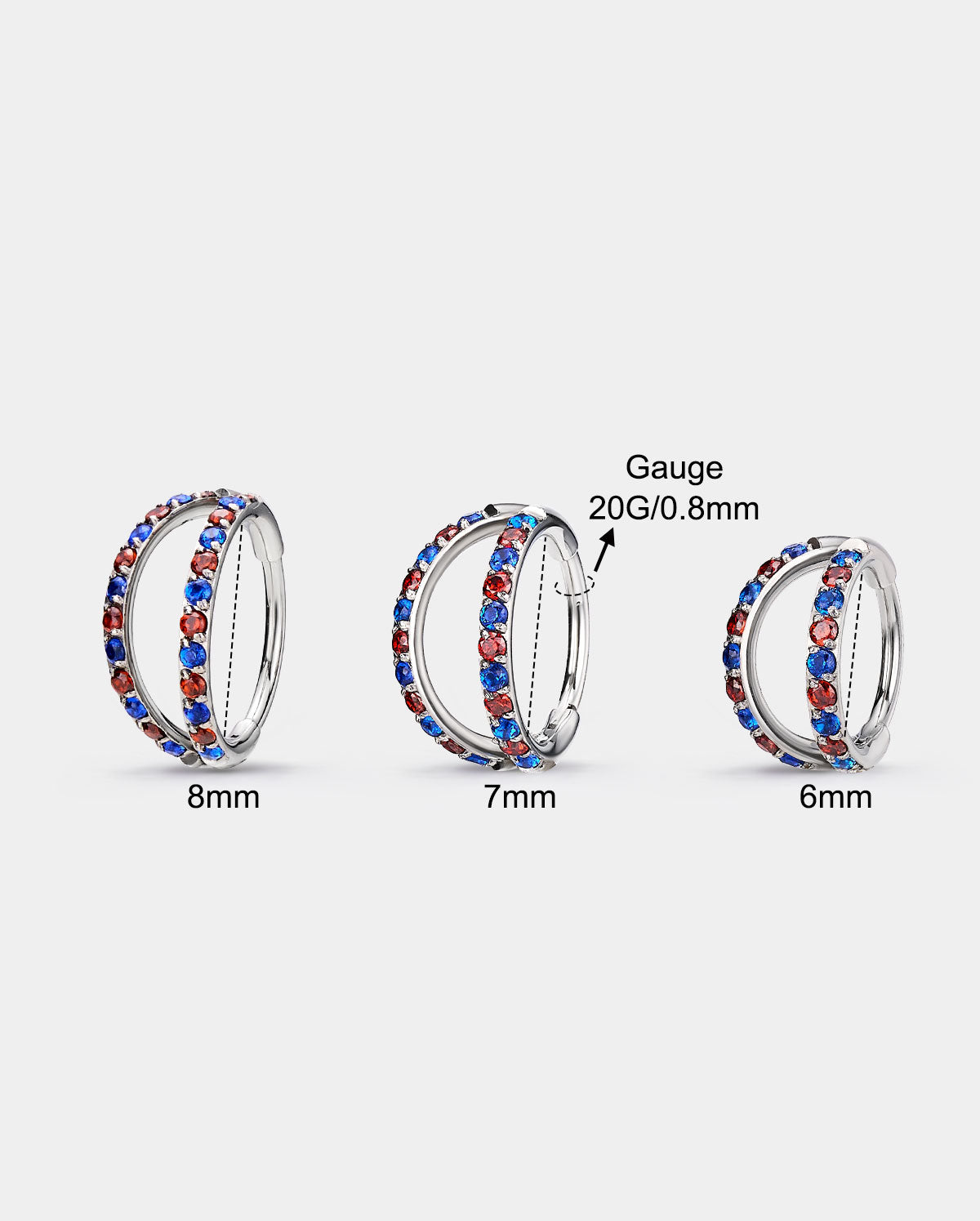 Independence Day-- CZ Double Hoop Segment Nose Ring