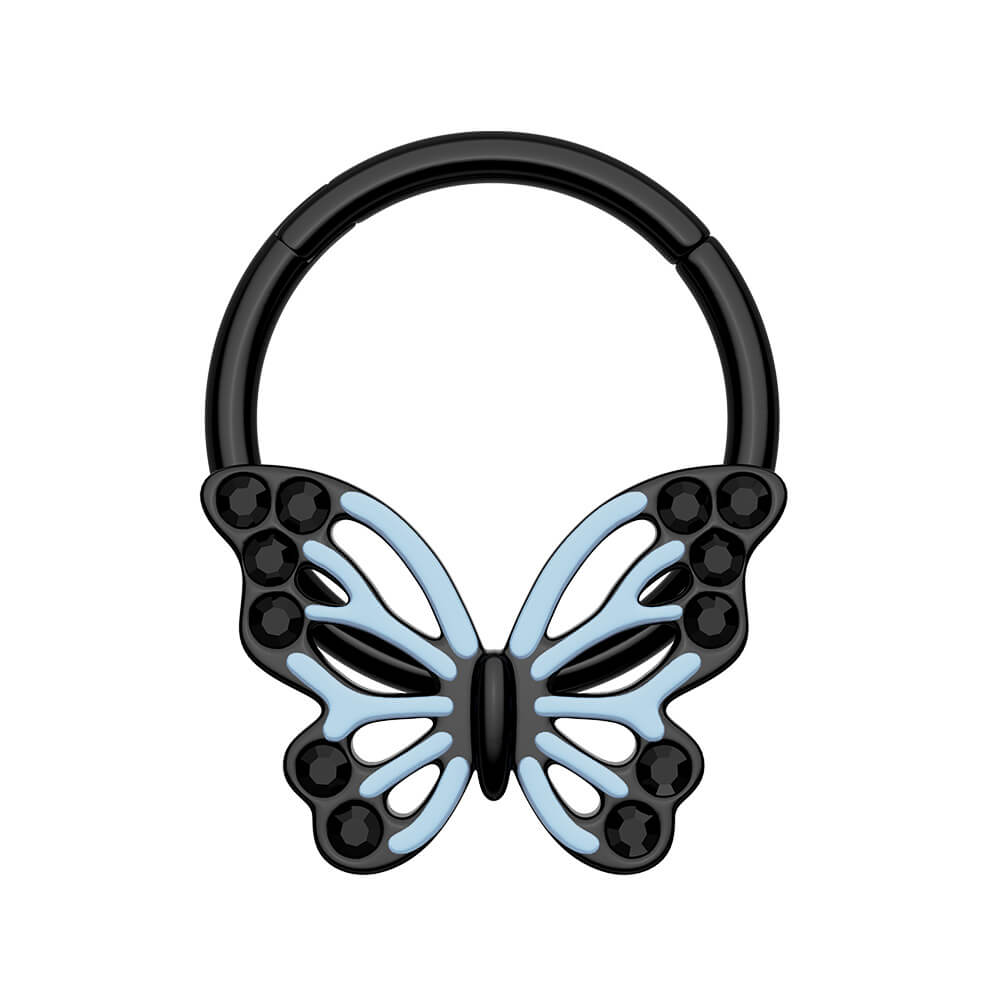 Oufer Black and Blue Butterfly Septum Ring