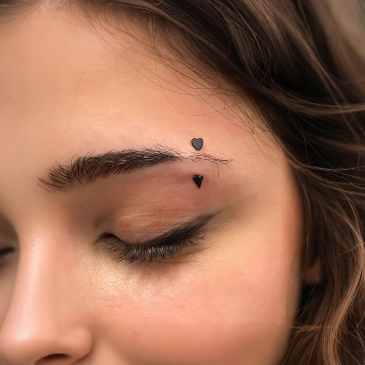 Flat Heart Spike Titanium Eyebrow Ring
