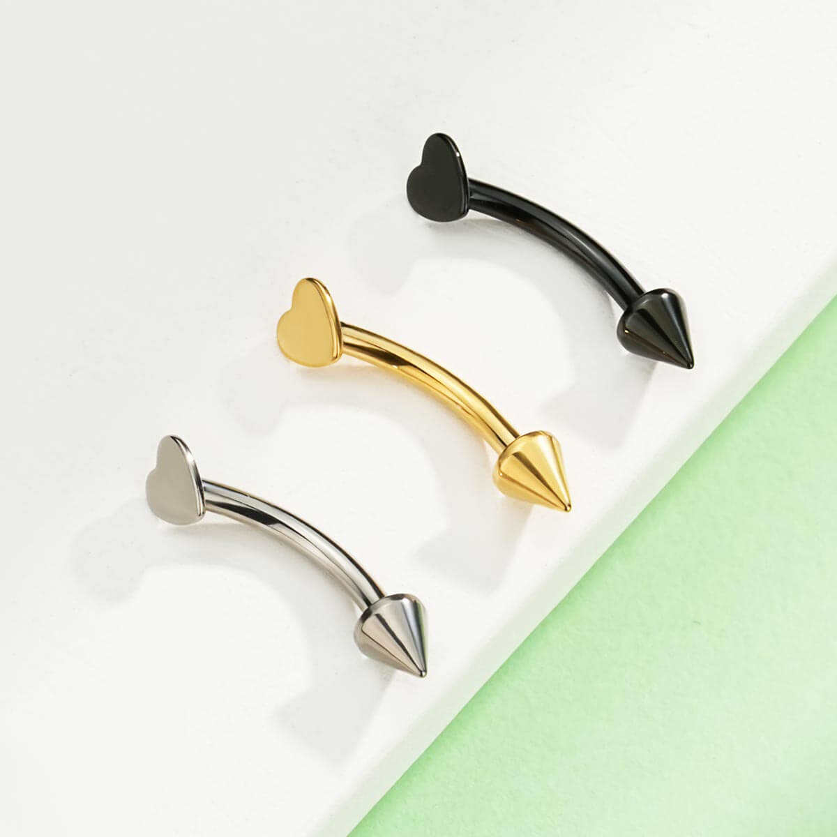 Flat Heart Spike Titanium Eyebrow Ring
