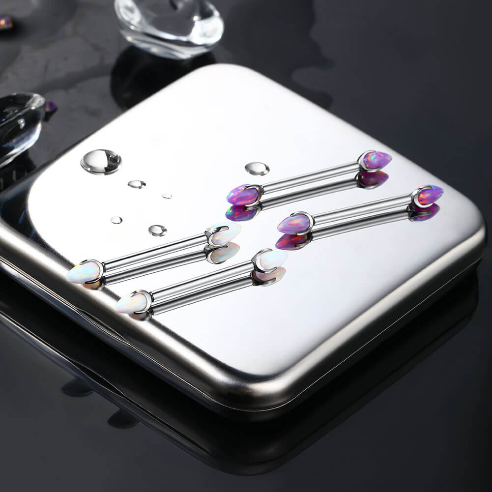 Internally Threaded Opal Titanium Nipple Ring Pair