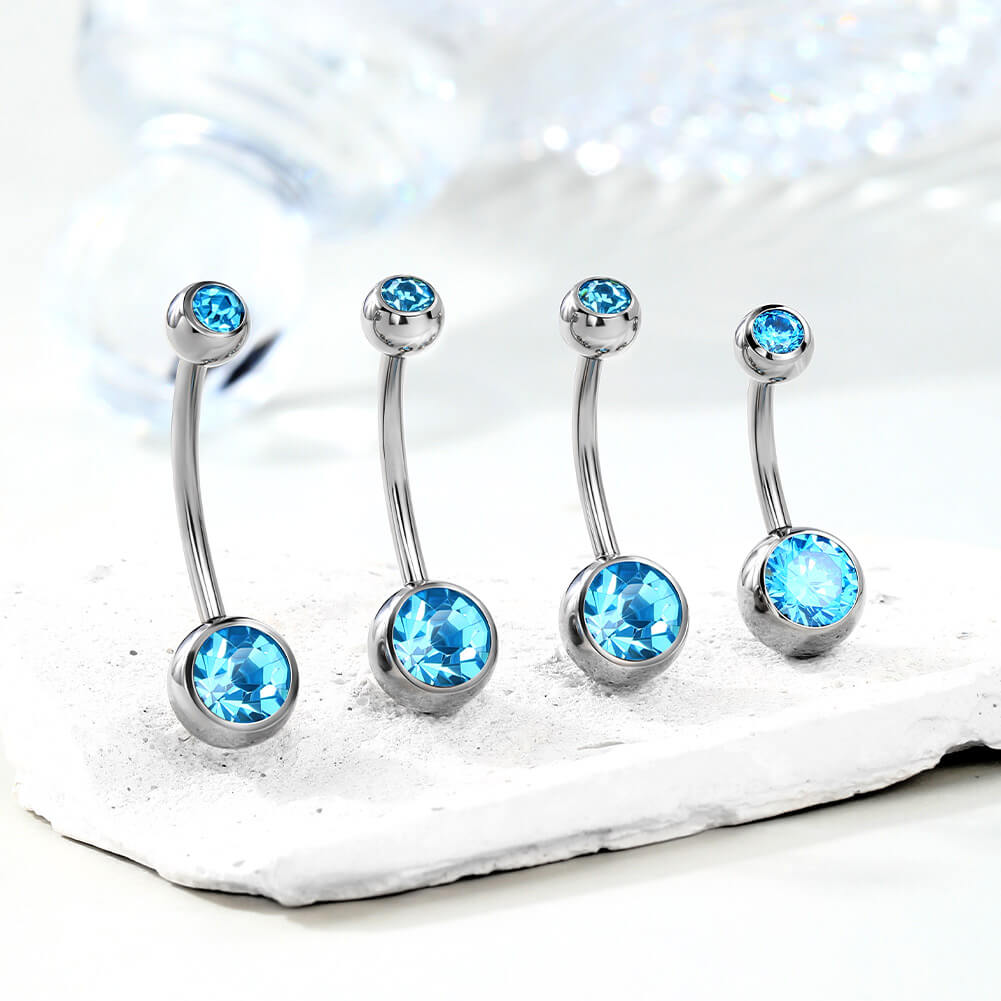 Bezel Set CZ Titanium Belly Ring