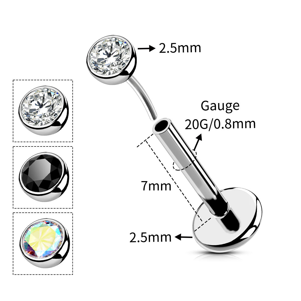 20g push pin nose stud