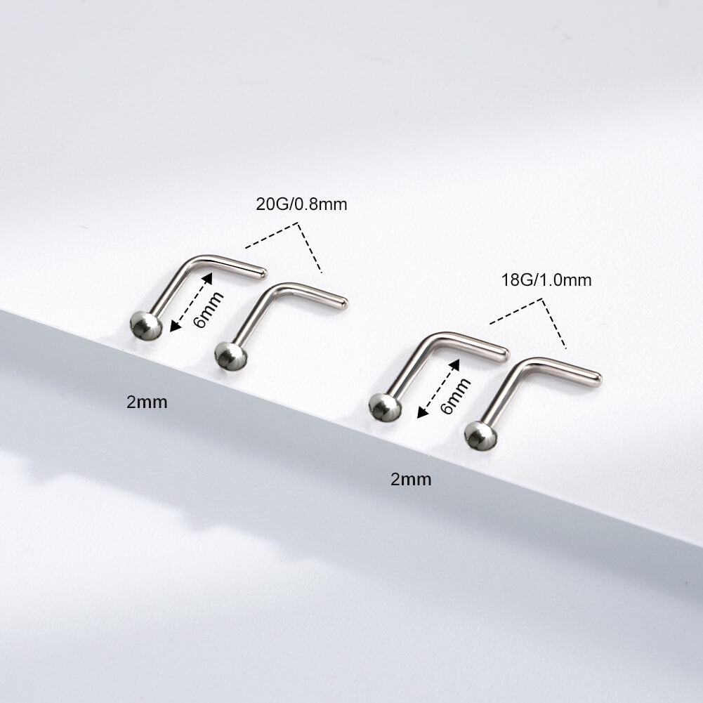 20g half ball L shaped nose stud