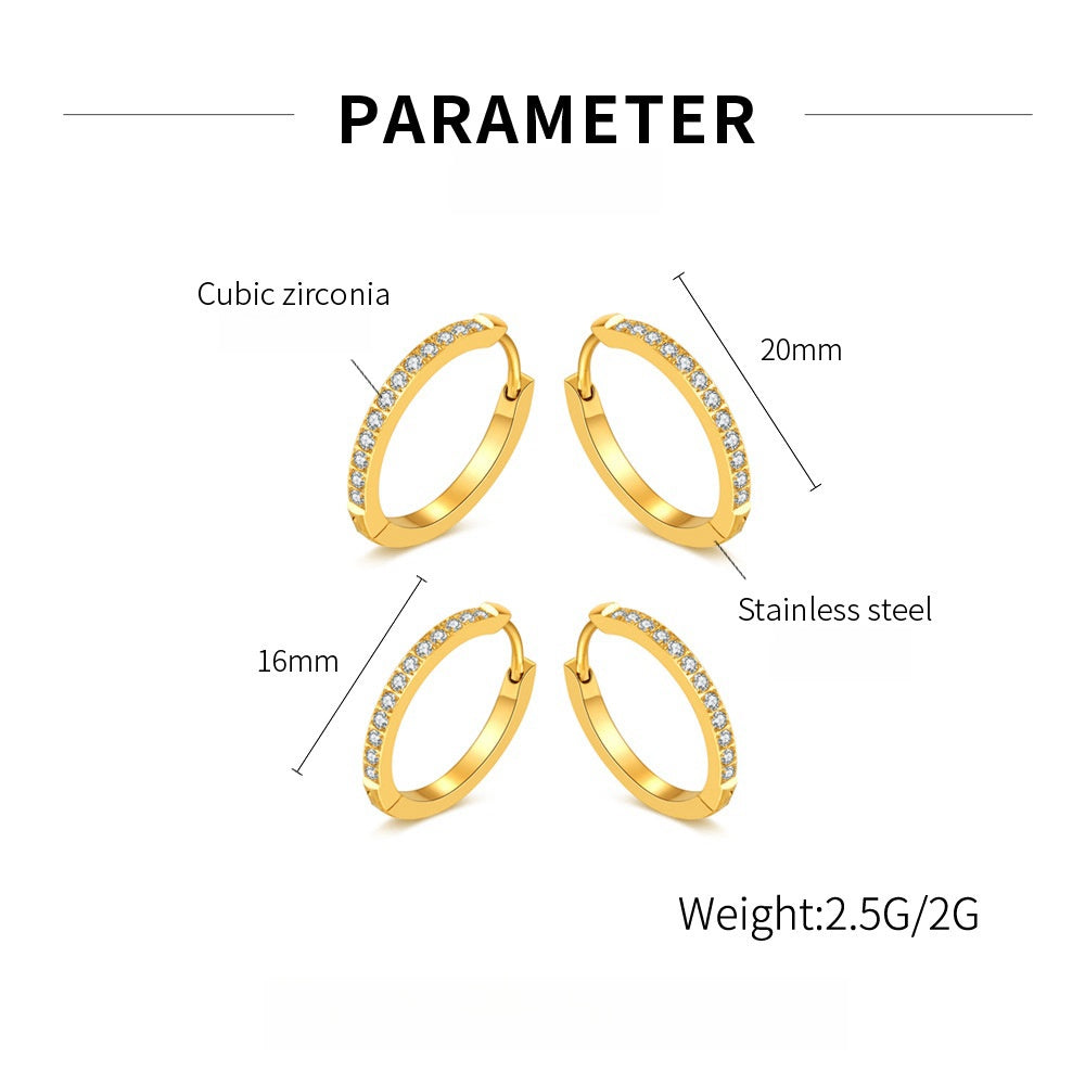 Oufer Stainless Steel Hand Polish CZ Hoop Earring For Women Party Daily Gift