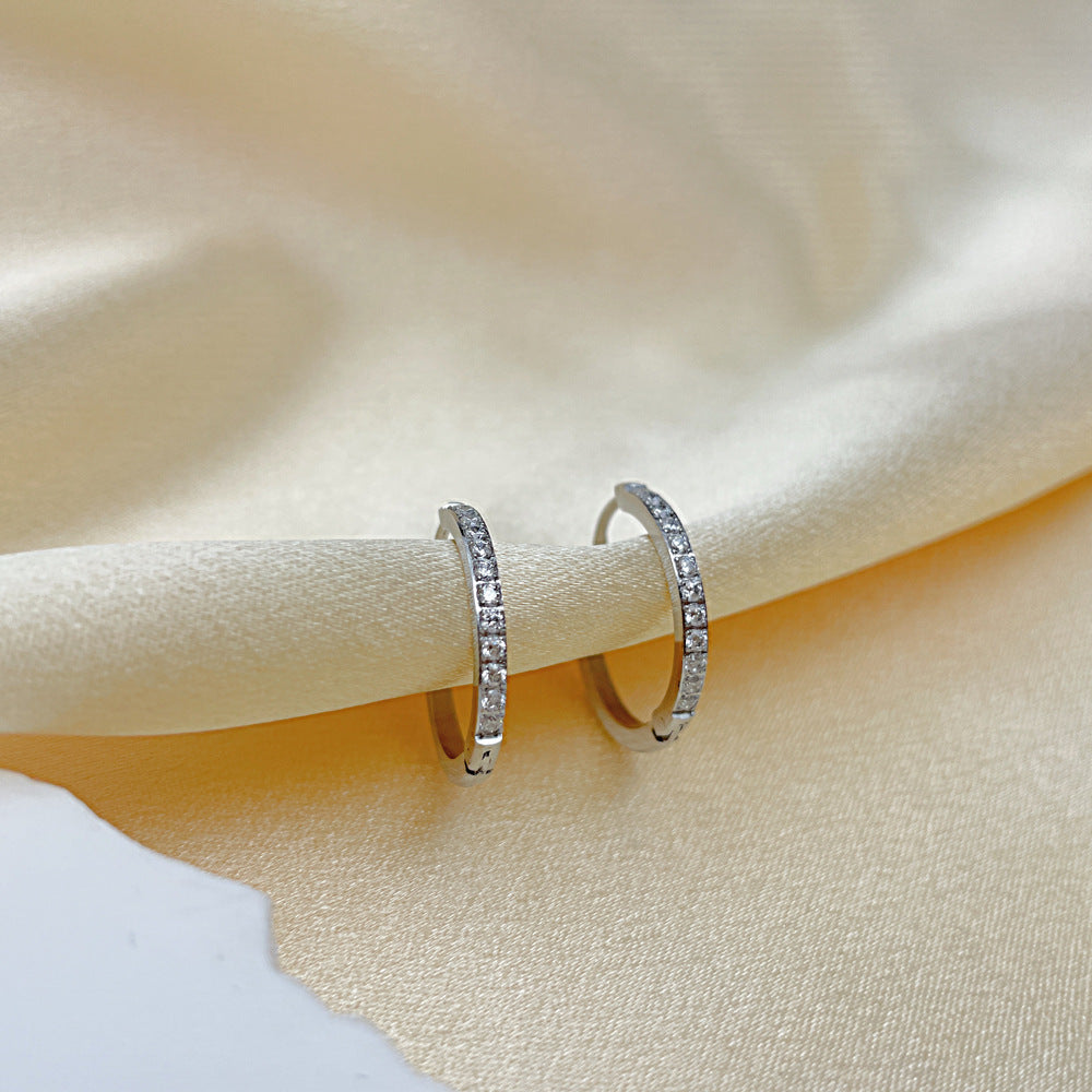 Oufer Stainless Steel Hand Polish CZ Hoop Earring For Women Party Daily Gift