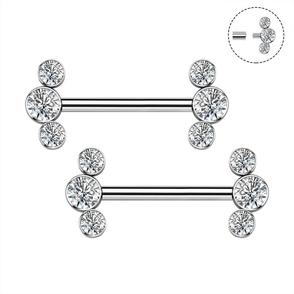 2Pcs Internally Threaded Titanium Nipple Barbell Pair