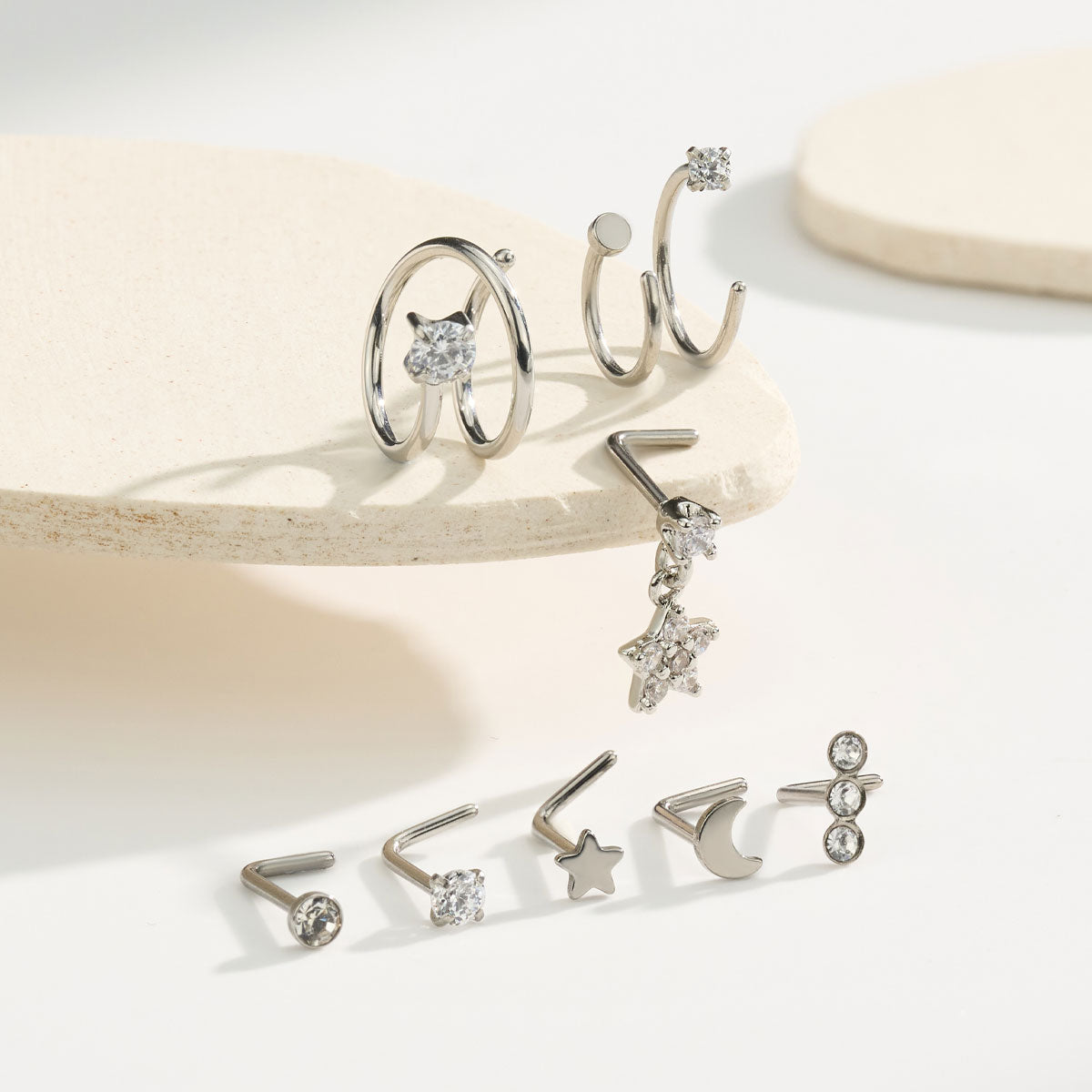 L shaped nose ring sets