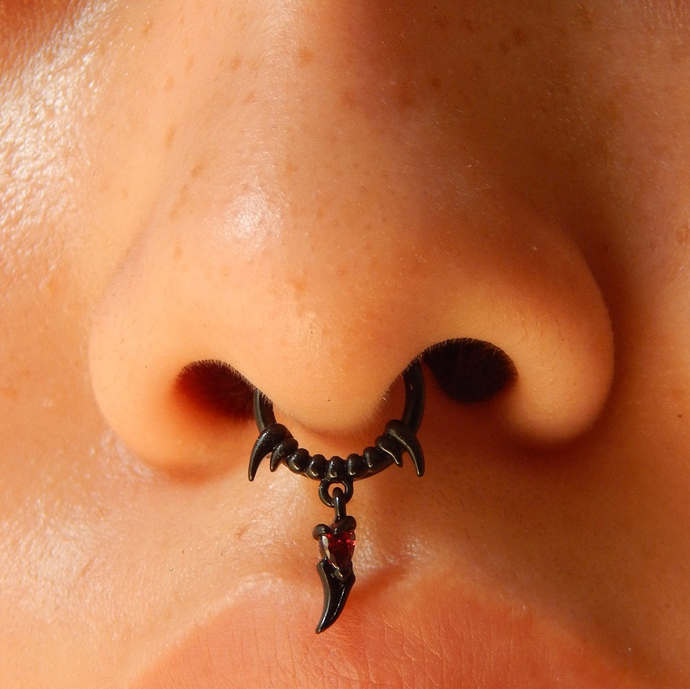 Tusk Red Gem Dangle Segment Septum Ring