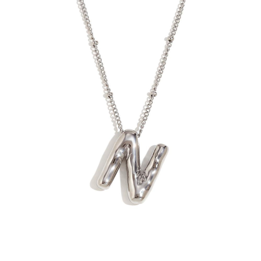 Bubble Chunky Initial Letter Pendant Necklace