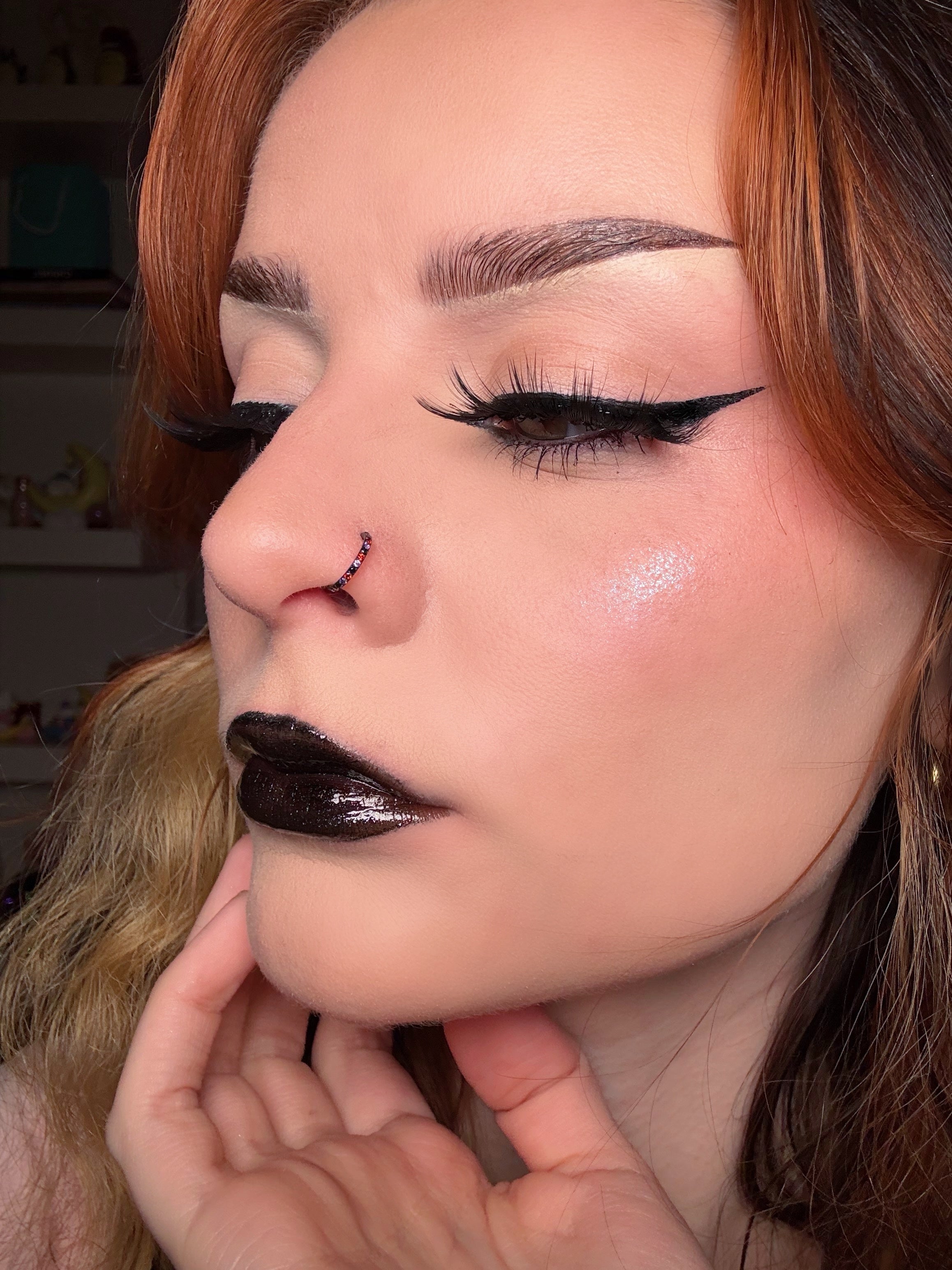 20G Red Black Hinged Segment Halloween Nose Ring