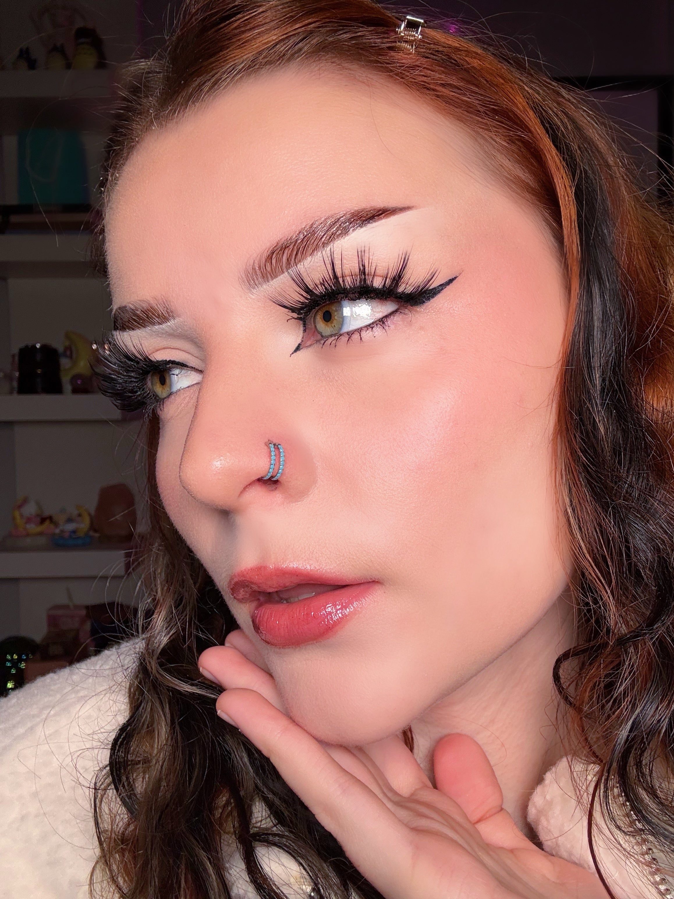 20G Double Row Turquoise Hoop Nose Ring