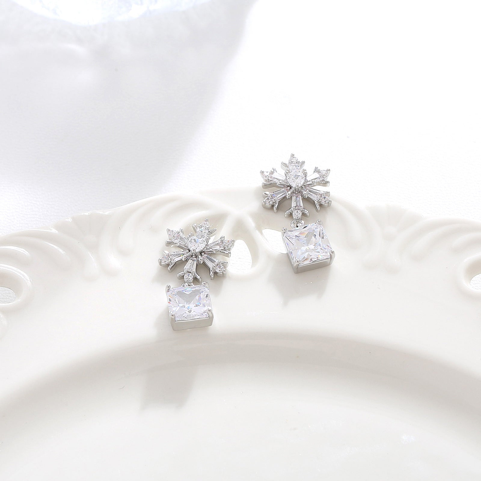 Snowflake CZ Drop Earring