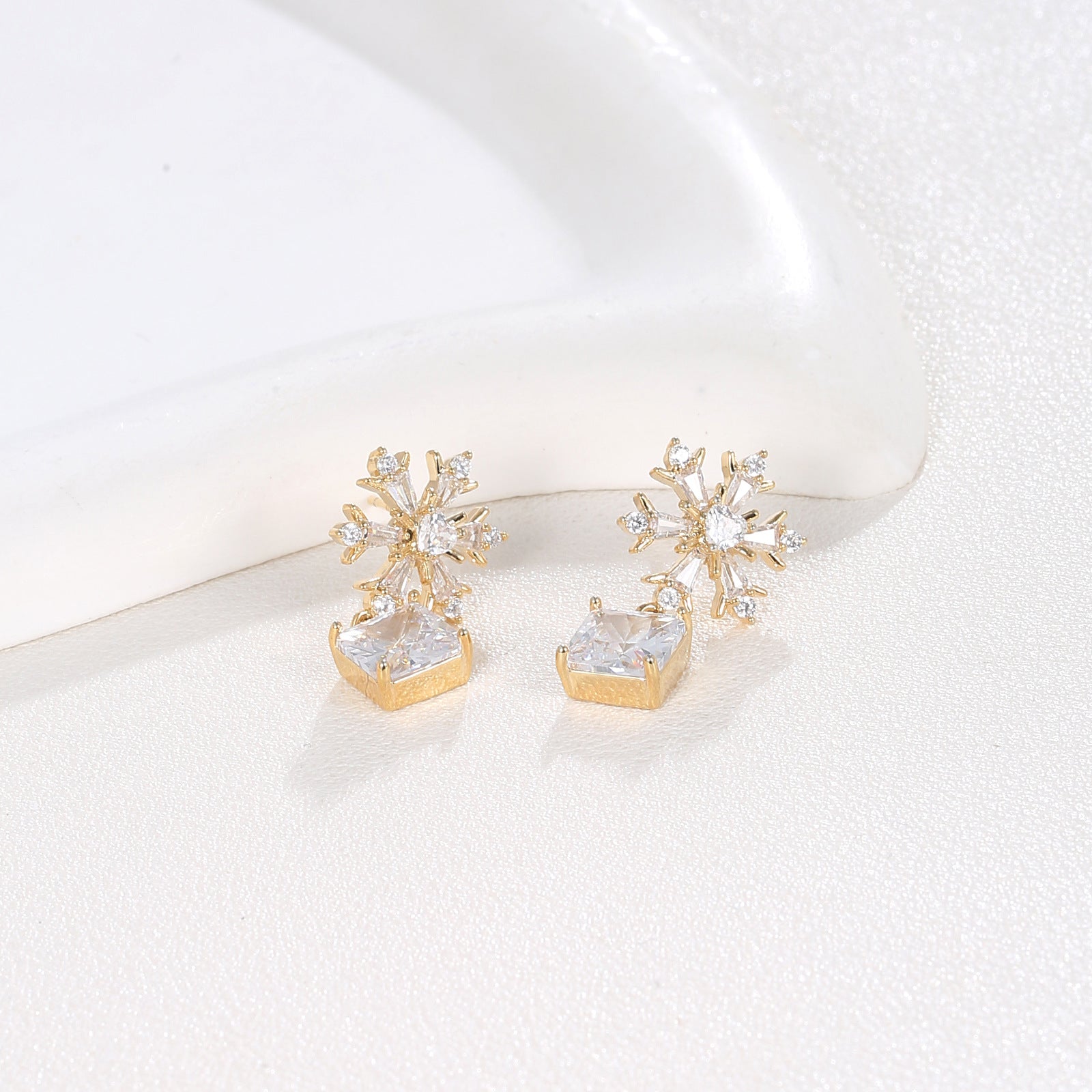 gold Snowflake CZ Drop Earring