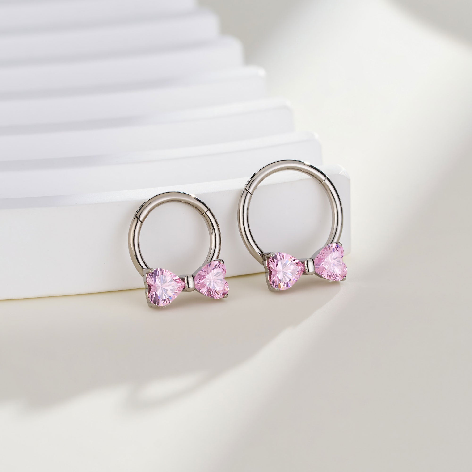 Pink CZ Bow Titanium Septum Ring