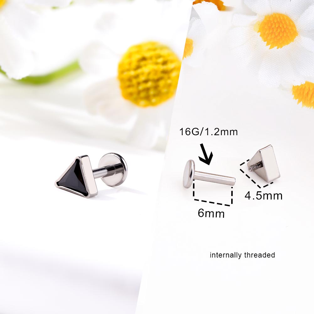 Triangle CZ Internally Threaded Titanium Cartilage Stud