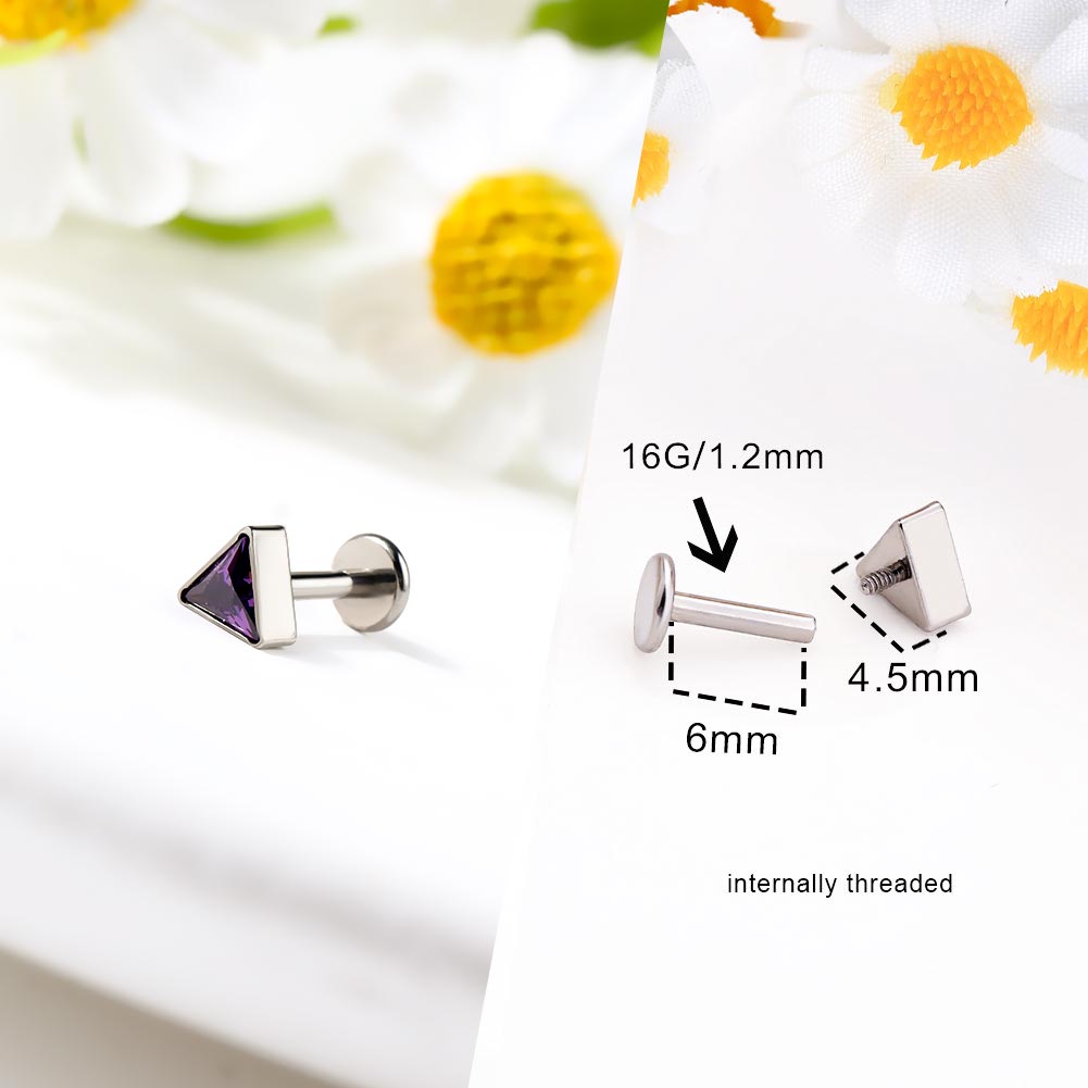 Triangle CZ Internally Threaded Titanium Cartilage Stud