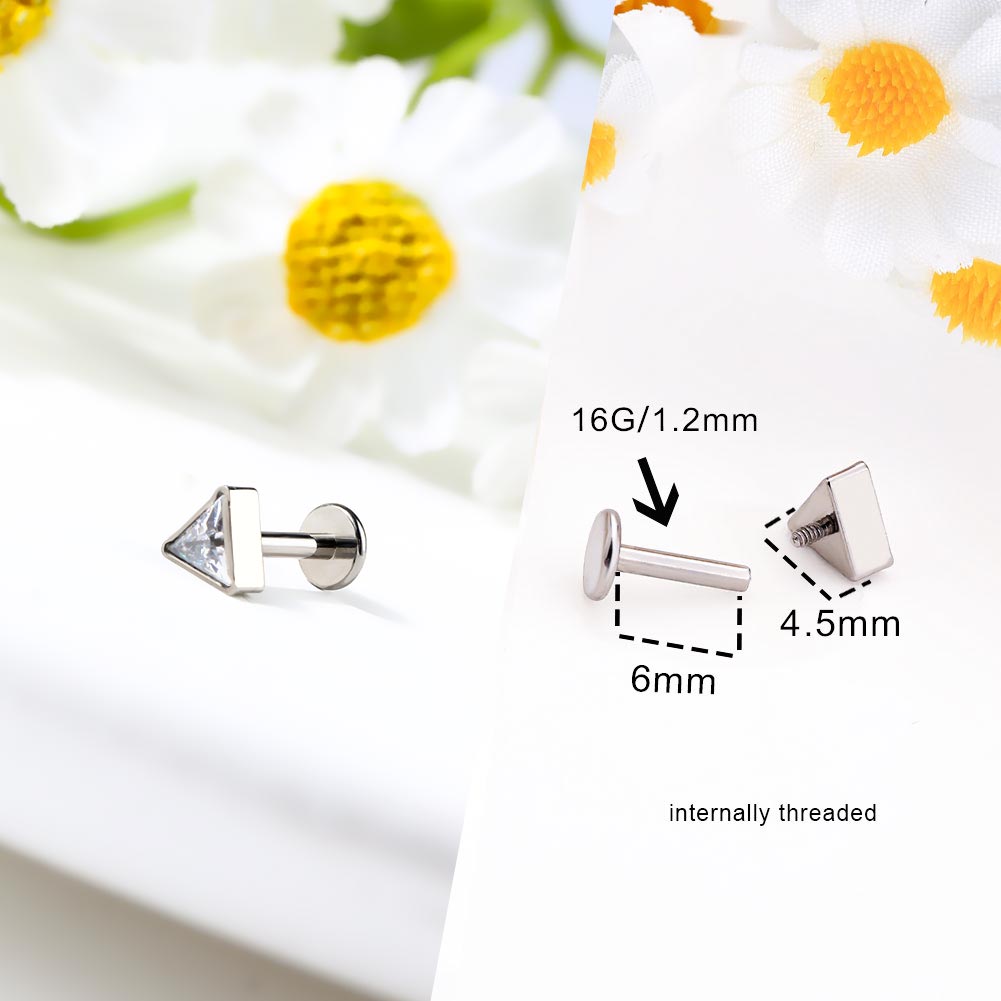 Triangle CZ Internally Threaded Titanium Cartilage Stud
