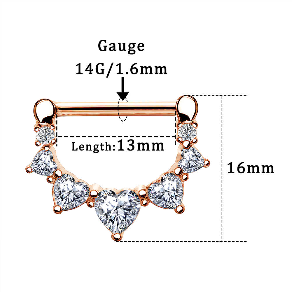 2pcs 14G Rose Gold Surgical Steel CZ Nipple Clicker Jewelry - OUFER BODY JEWELRY