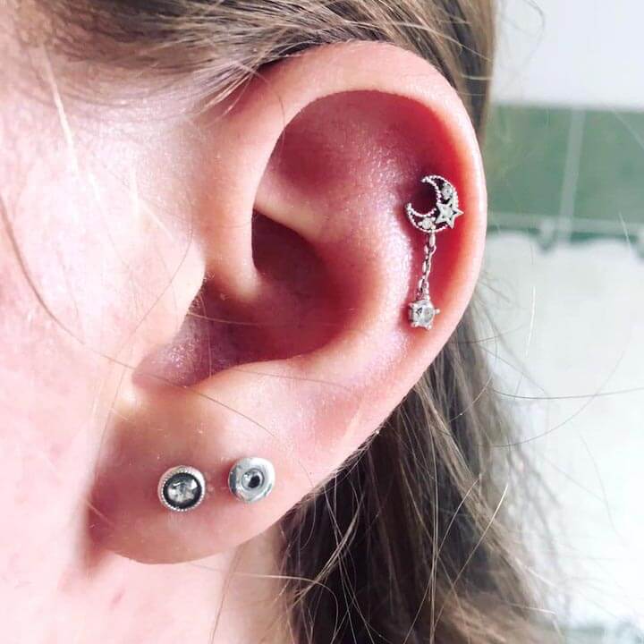 Moon Star Dangle Cartilage Stud