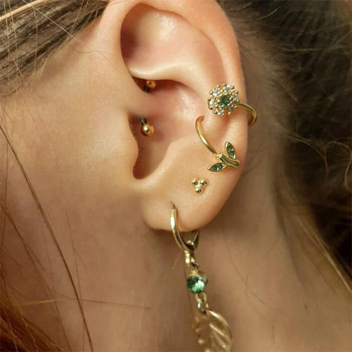 CZ Flower and Leaf Helix Earring